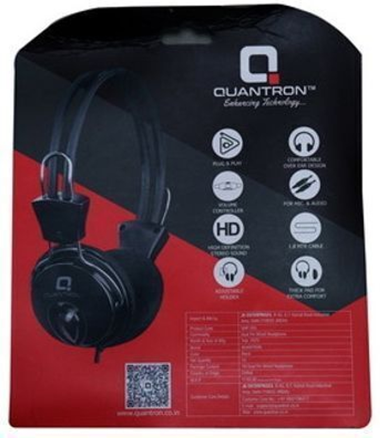 Image of Quantron QHP-350, SINGLE PIN WIRED HEADPHONE. Wired without Mic Headset (Black, On the Ear)