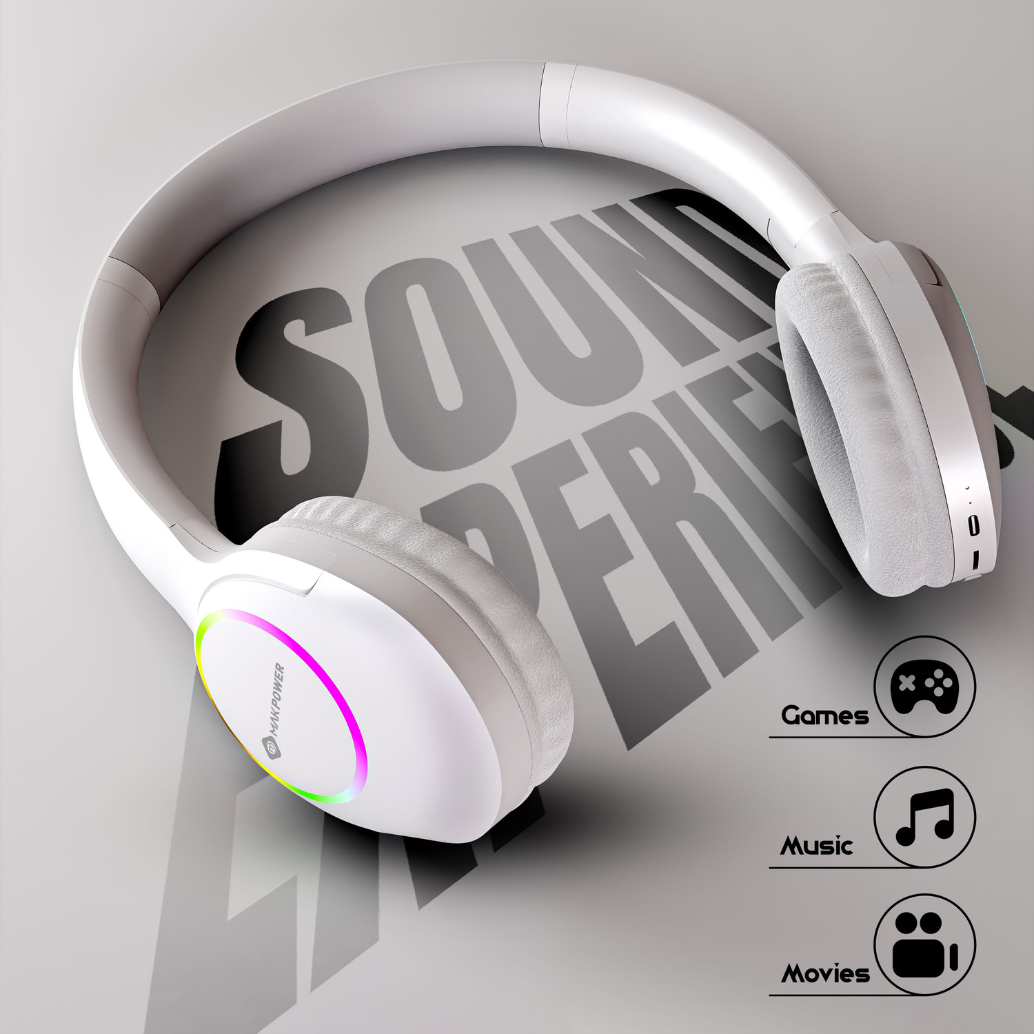 Image of MAK POWER CRUSHER with 60H Playback, Perfect for Music, Gaming & Calls Wireless Over-Ear Bluetooth