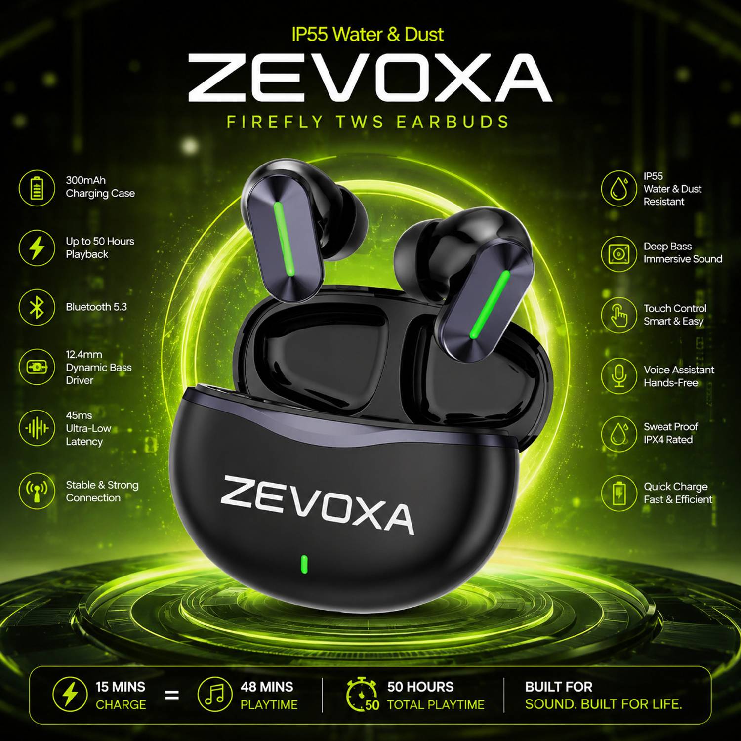 ZEVOXA FlyPods Immersio Wireless Earbuds Black - Image 5