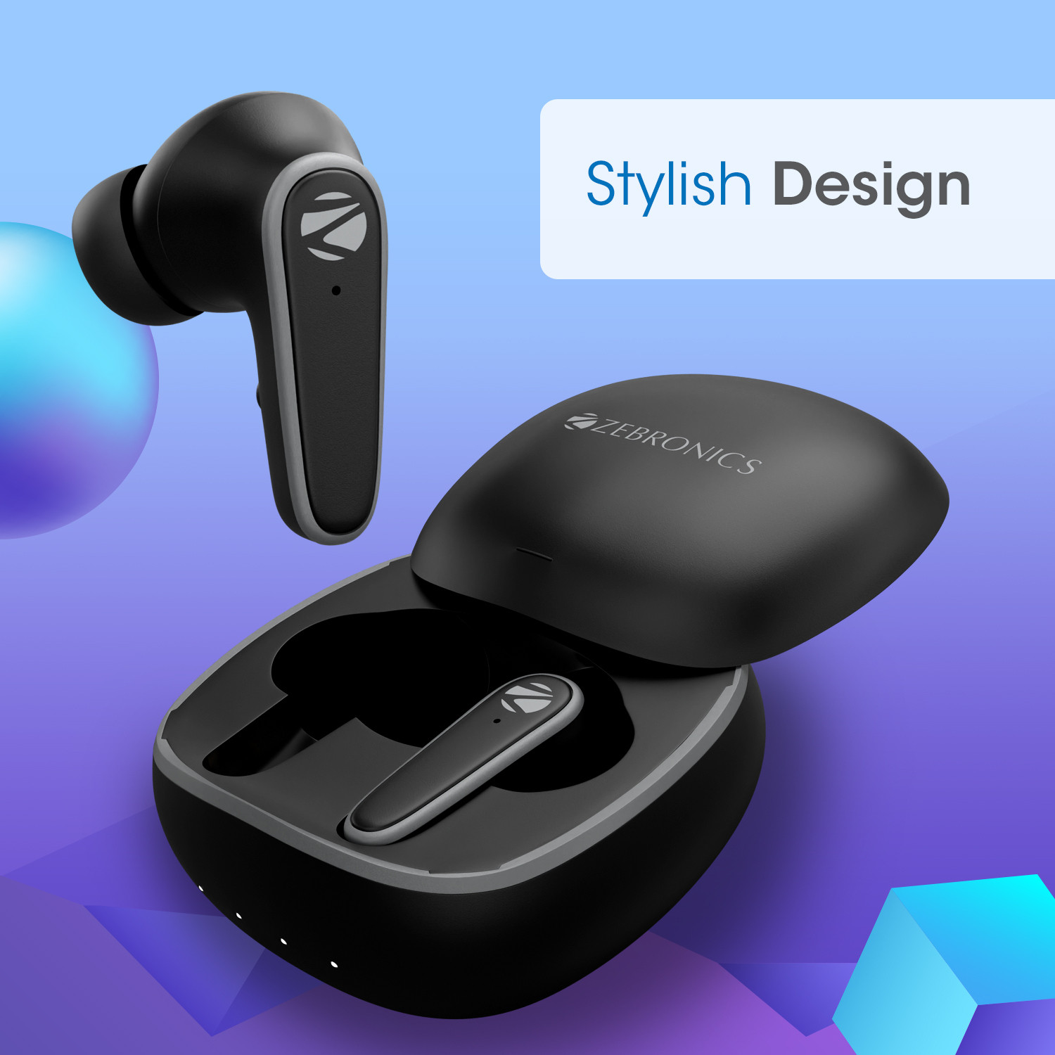 Image of ZEBRONICS Zeb- PODS 1, TWS Earbuds, ENC, ANC, Touch Controls, Voice Assistant, SplashProof Bluetooth