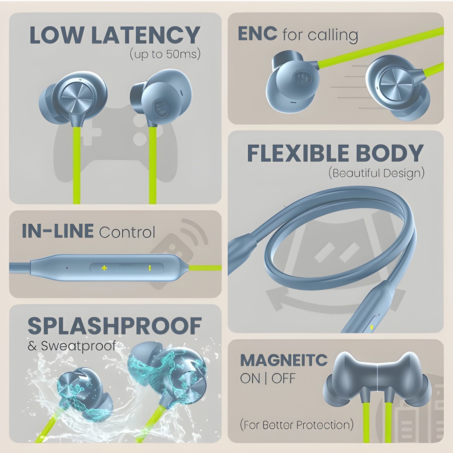 Image of FITRIC Bulles C2 - MAGNETIC POWER OFF /ON 48Hr Playtime Headphone Neckband (GY83) Bluetooth