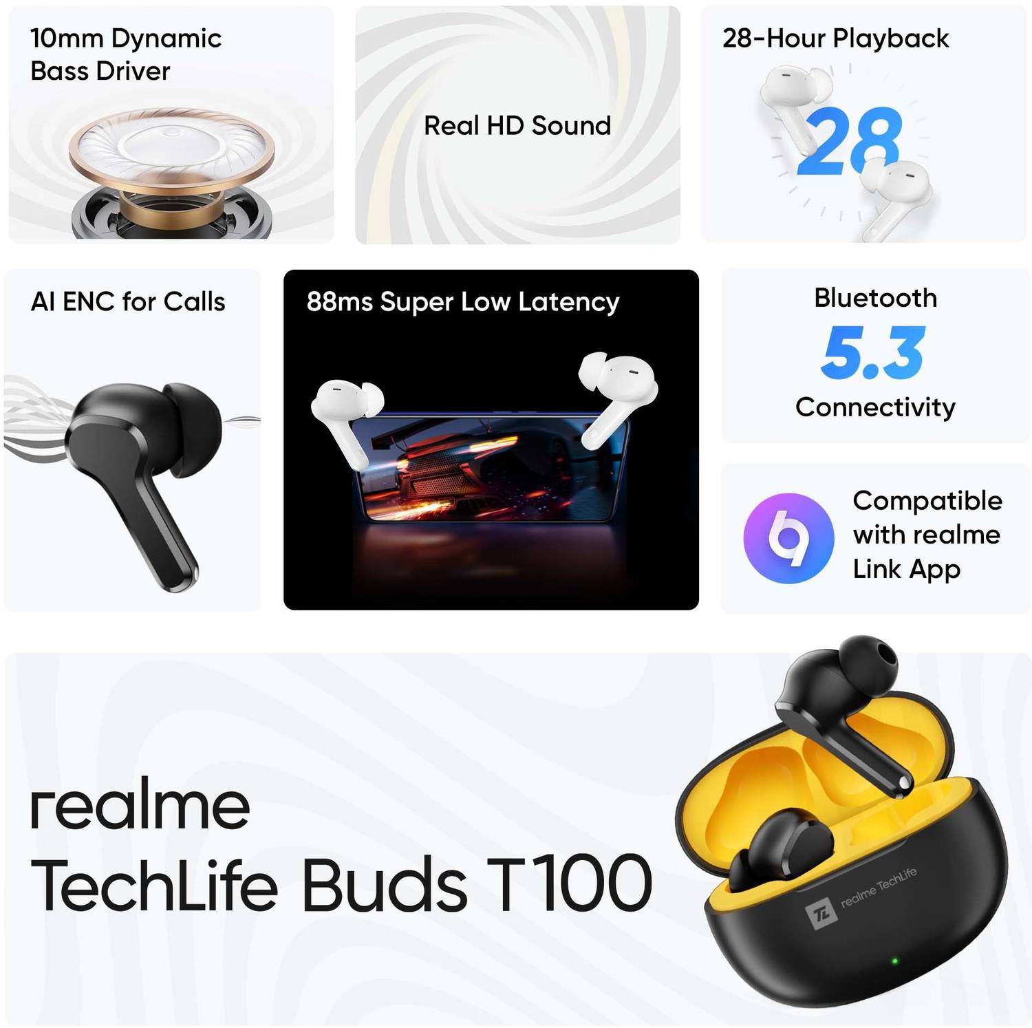 realme Techlife Buds T100 True Wireless Earbuds - Image 2