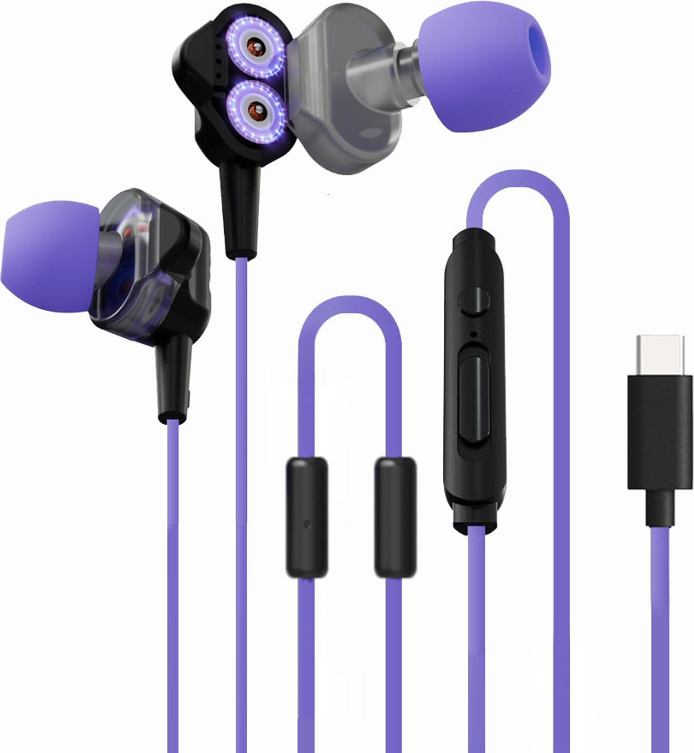 Image of Kreo Hydra Type C In-Ear Wired Earphones with Mic, Earphone Wire, Tangle-free cable, Wired Gaming