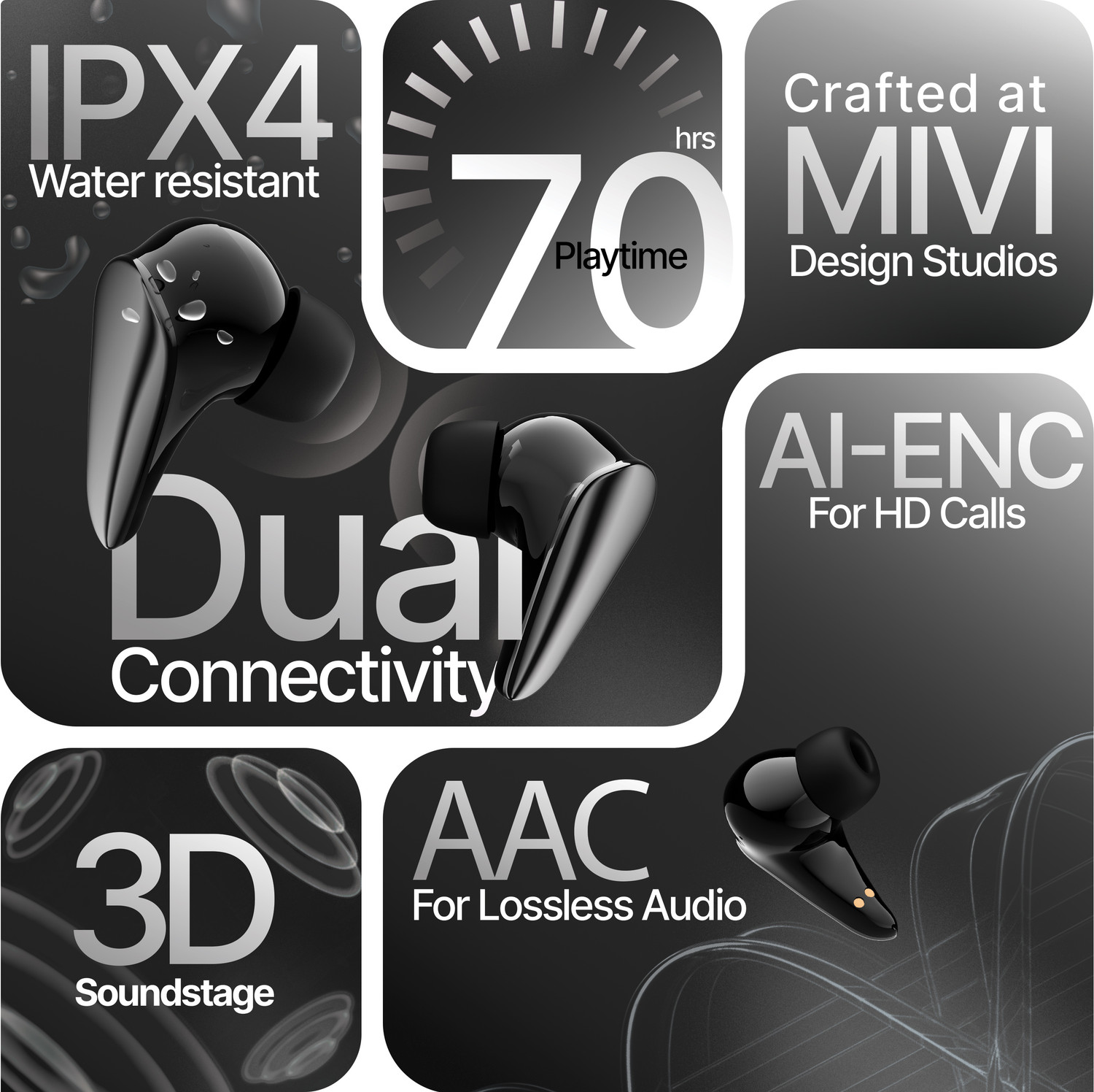 Image of Mivi DuoPods Tune ,70H, 3D Soundstage, AI-ENC, BT v5.3 with AAC earbuds Bluetooth
