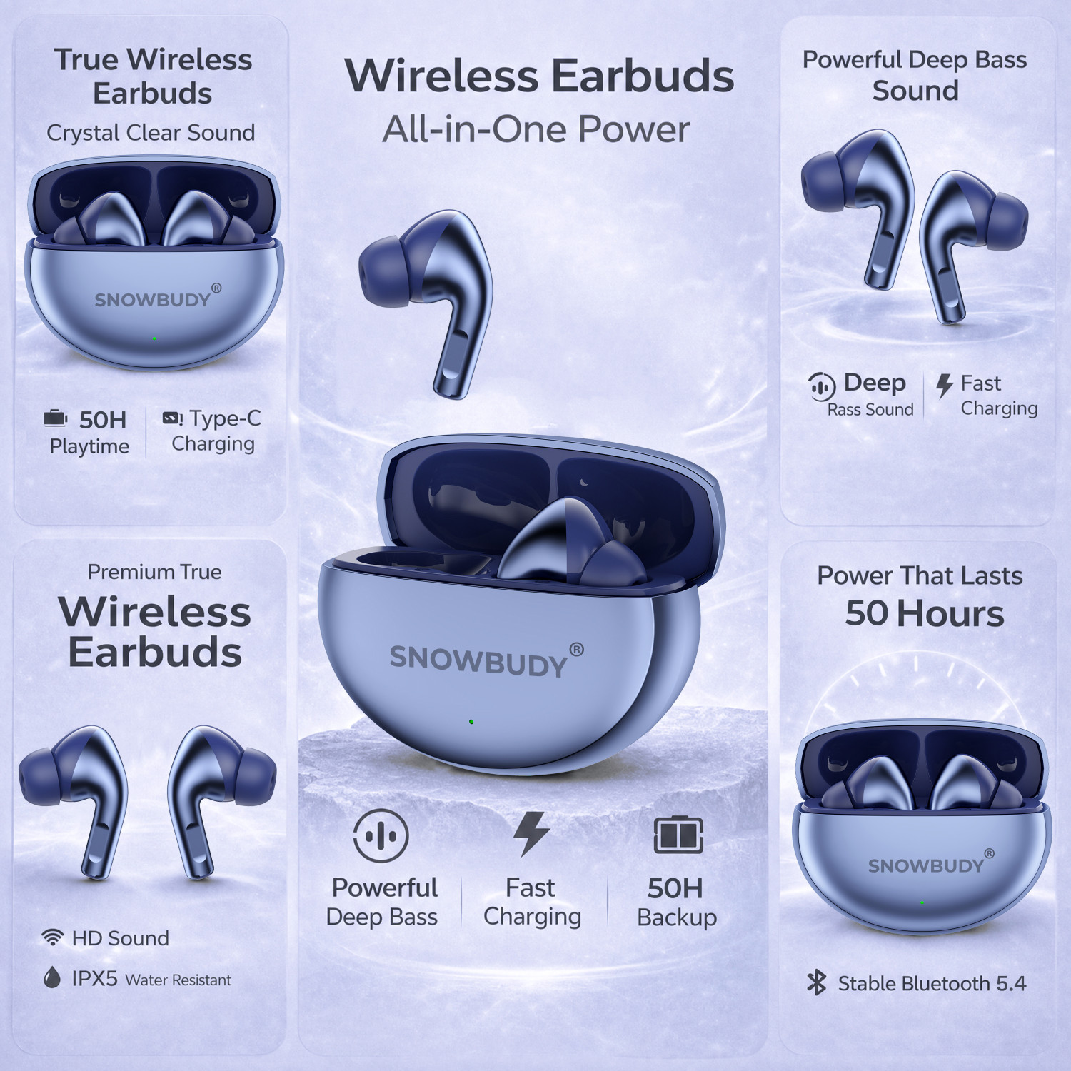 Image of snowbudy Nord 4Pro True Wireless Earbuds with Dual Mic & AI Crystal Clear Call-4 Bluetooth Gaming