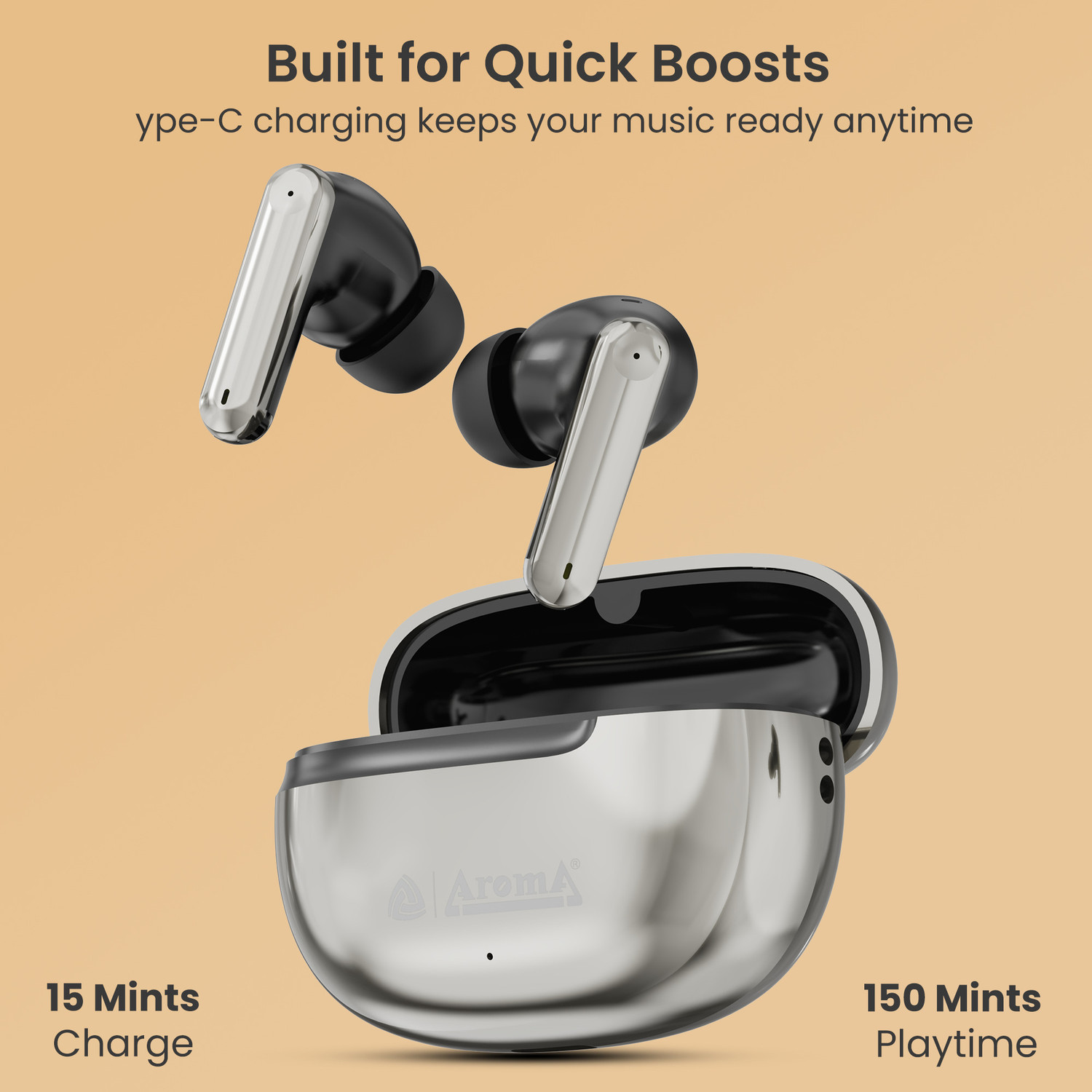 Image of Aroma TWS3 V5.4 Upto 60Hr Playtime*, ENC, Dual Paring, Fast Charging, Heavy Bass Bluetooth