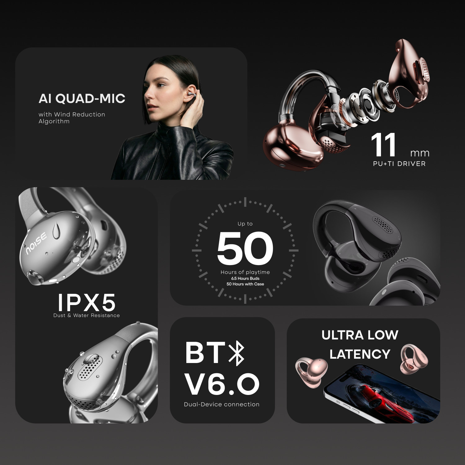 Image of Noise Air Clips Pro (2026)-50H Battery,Quad Mic ENC,360degree Spatial Audio,AI Audio Bluetooth
