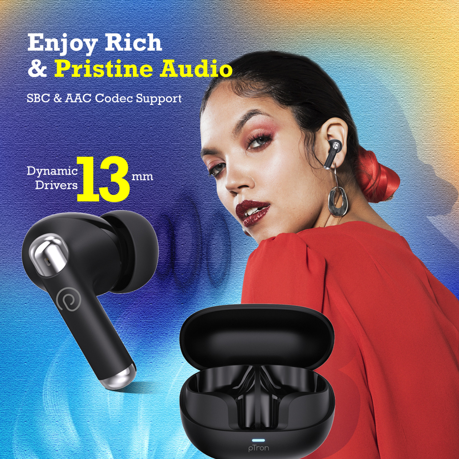 Image of PTron Basspods Groovx ANC 34dB,45Hrs Playback, ENC 4 HD Mics, 40ms Low Latency Bluetooth Headset (Black, True Wireless)