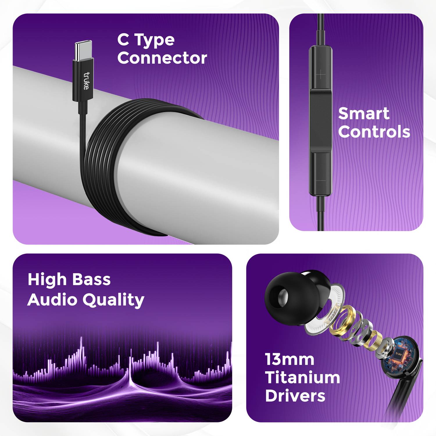 truke Bass 1 Type-C Wired Earphones with 13mm Drivers - Image 2