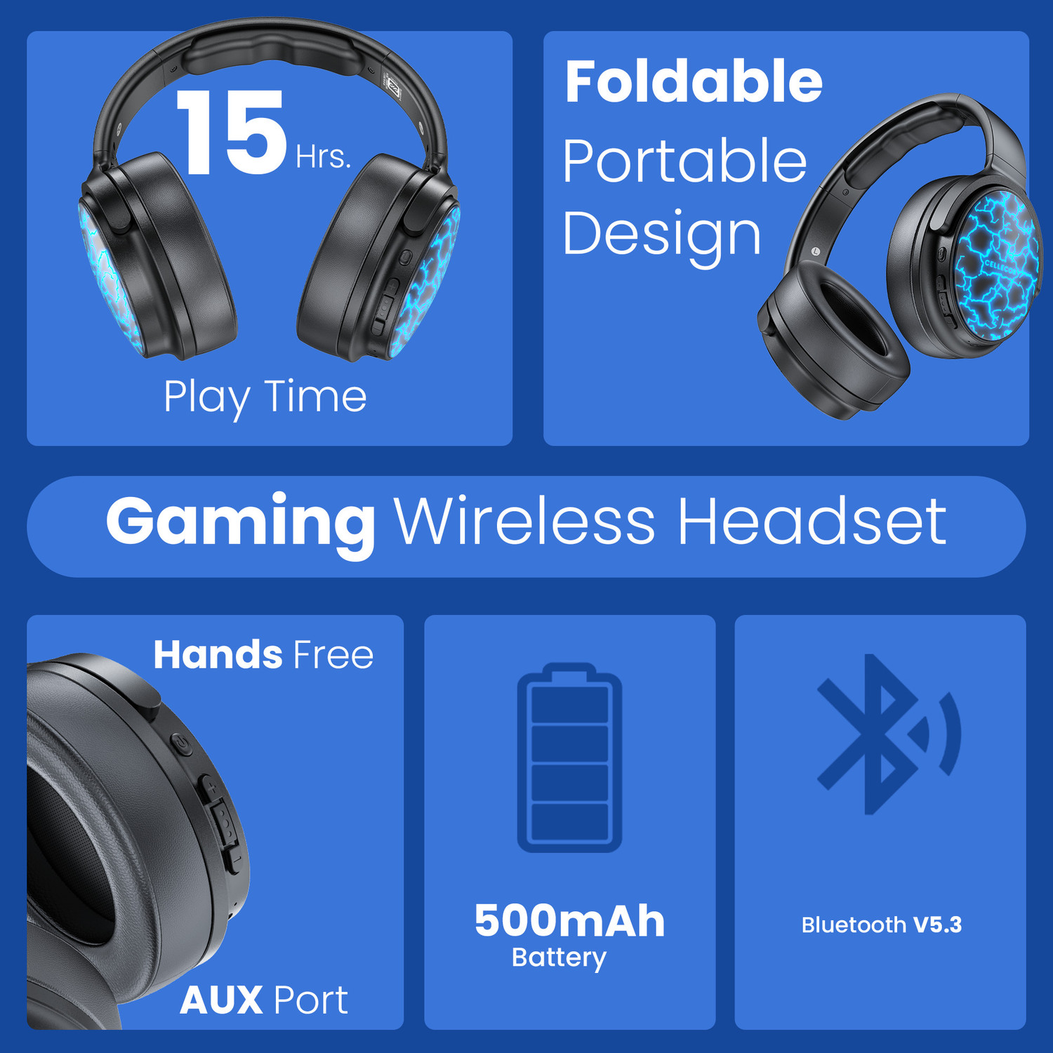 Image of Cellecor Bas with 15 Hours Playtime, AUX, BT v5.3, Foldable Design, Bluetooth Gaming