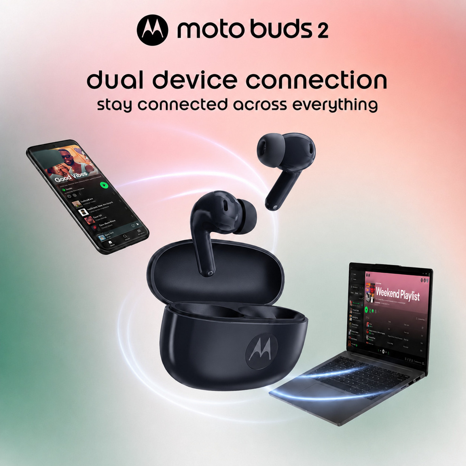 Image of MOTOROLA Buds2 with 6mic 55dB ANC,11+6 mm Dual Drivers,53 Hours Battery,Hi-Res Audio,IP54 Bluetooth