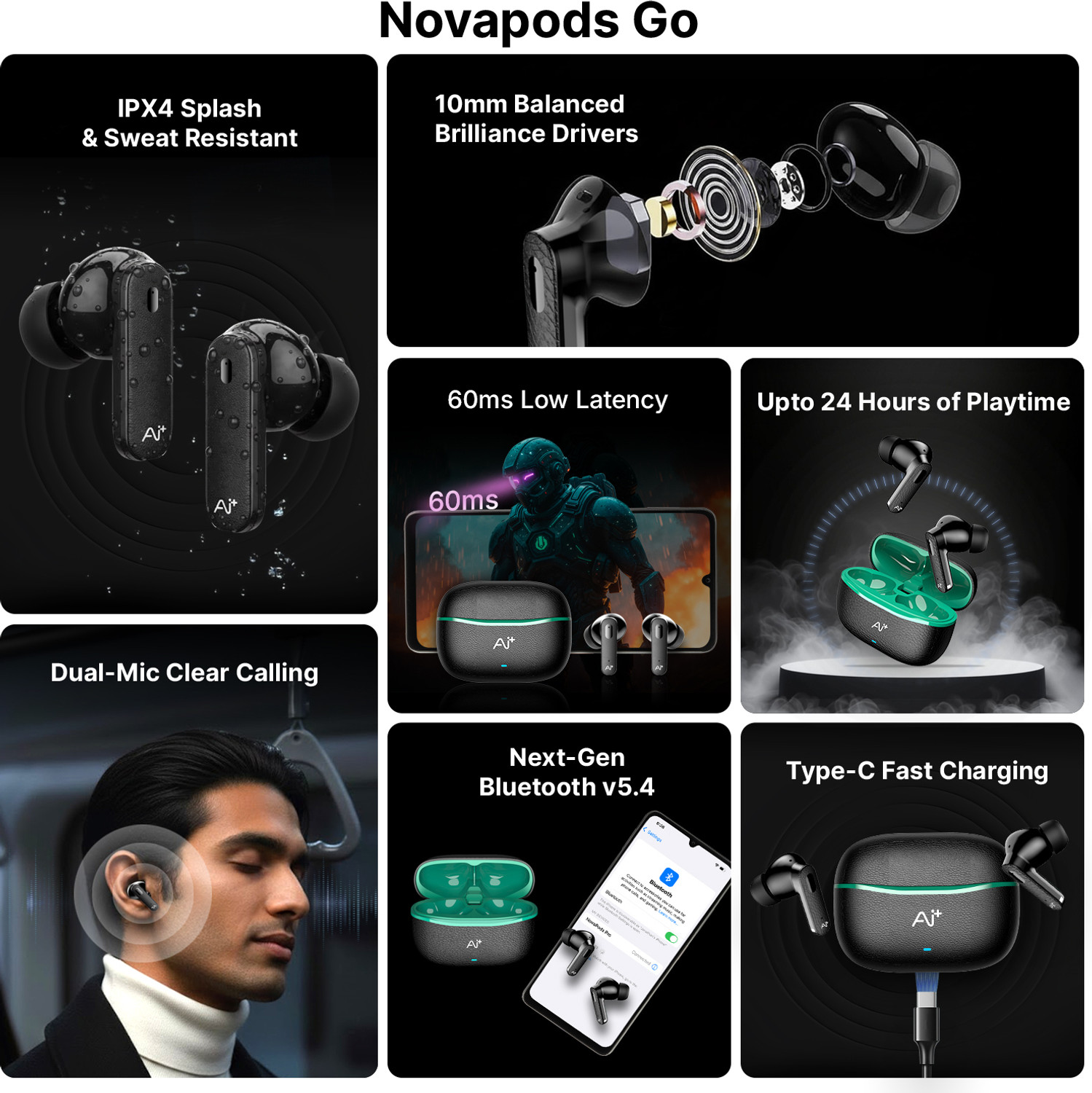 Image of Ai+ NovaPods Go with 24Hours Playtime, 60ms Low Latency, Precision tuned Drivers Bluetooth