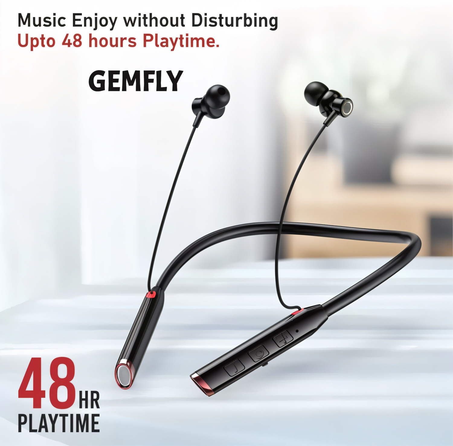 Image of GEMFLY Vibration Alert, 48 Hours Playtime, ENC, HD Sound Quality & Stereo Bass N286 Bluetooth