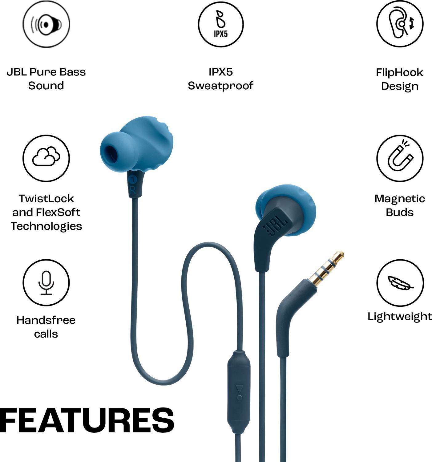 JBL Endurance Run 2 with Fliphook & TwistLock Technology, Pure Ba