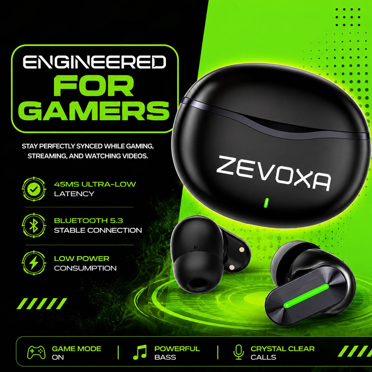 ZEVOXA FlyPods Immersio Wireless Earbuds Black - Image 2
