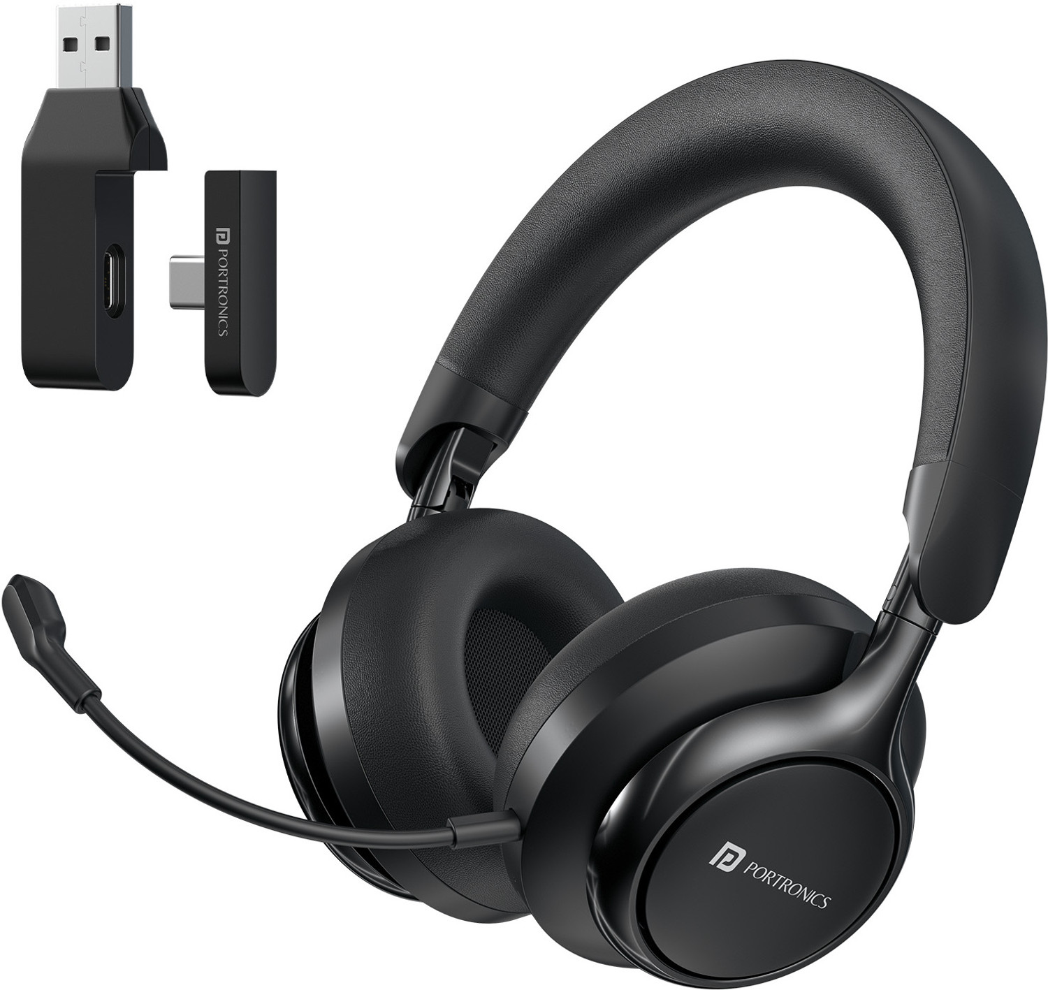 Image of Portronics Muffs M7 Over Ear Headphone, USB-A & Type C 2.4Ghz Receiver,Detachable Boom Mic Bluetooth