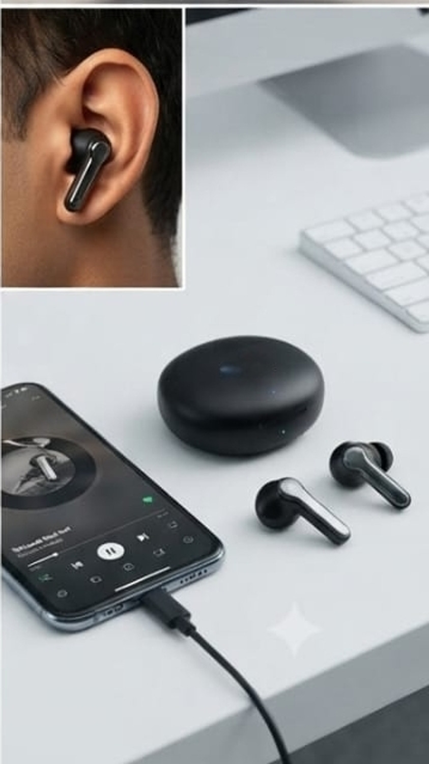 Image of acom Buds-612 with 65H play time and fast charging support Bluetooth Headset (Black, True Wireless)