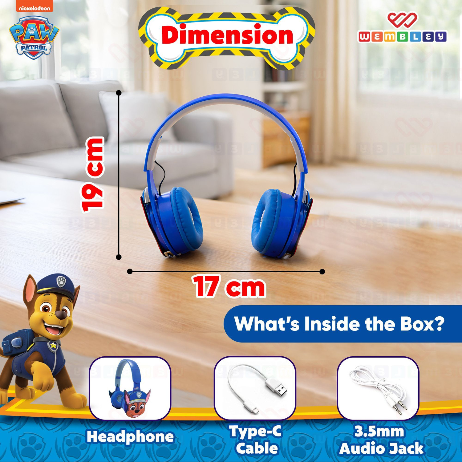 Image of Wembley Paw Patrol Themed Wireless Headphone for Kids Bluetooth & Wired Gaming