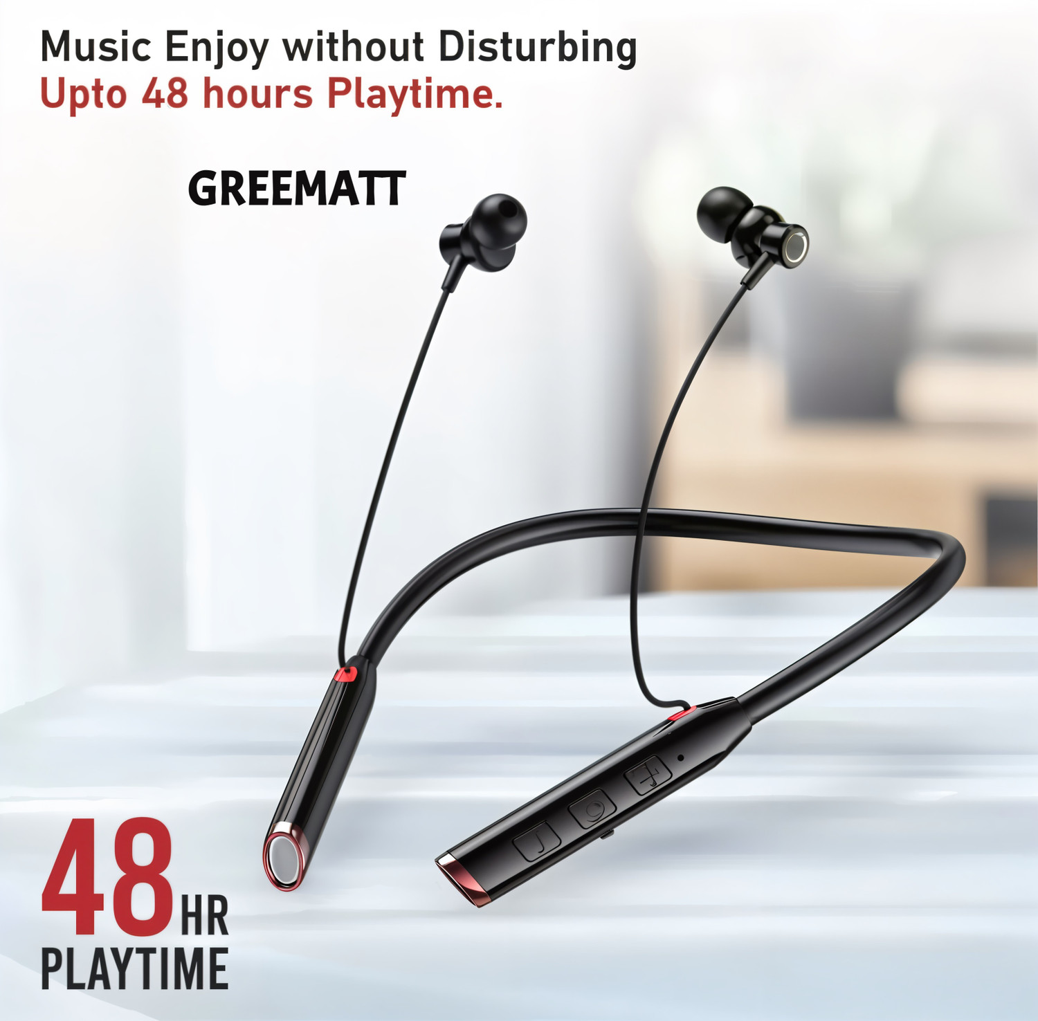 Image of GREE MATT N80 Vibration Alert 48 Hours Playtime Cancellation Waterproof Neckband S2 Bluetooth