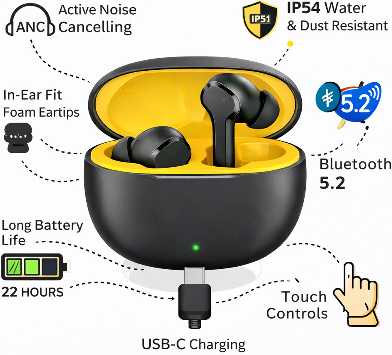 Image of Facelift Original Buds T110 Wireless Earbuds for Calls with Mic, Extended 38H Playtime Bluetooth