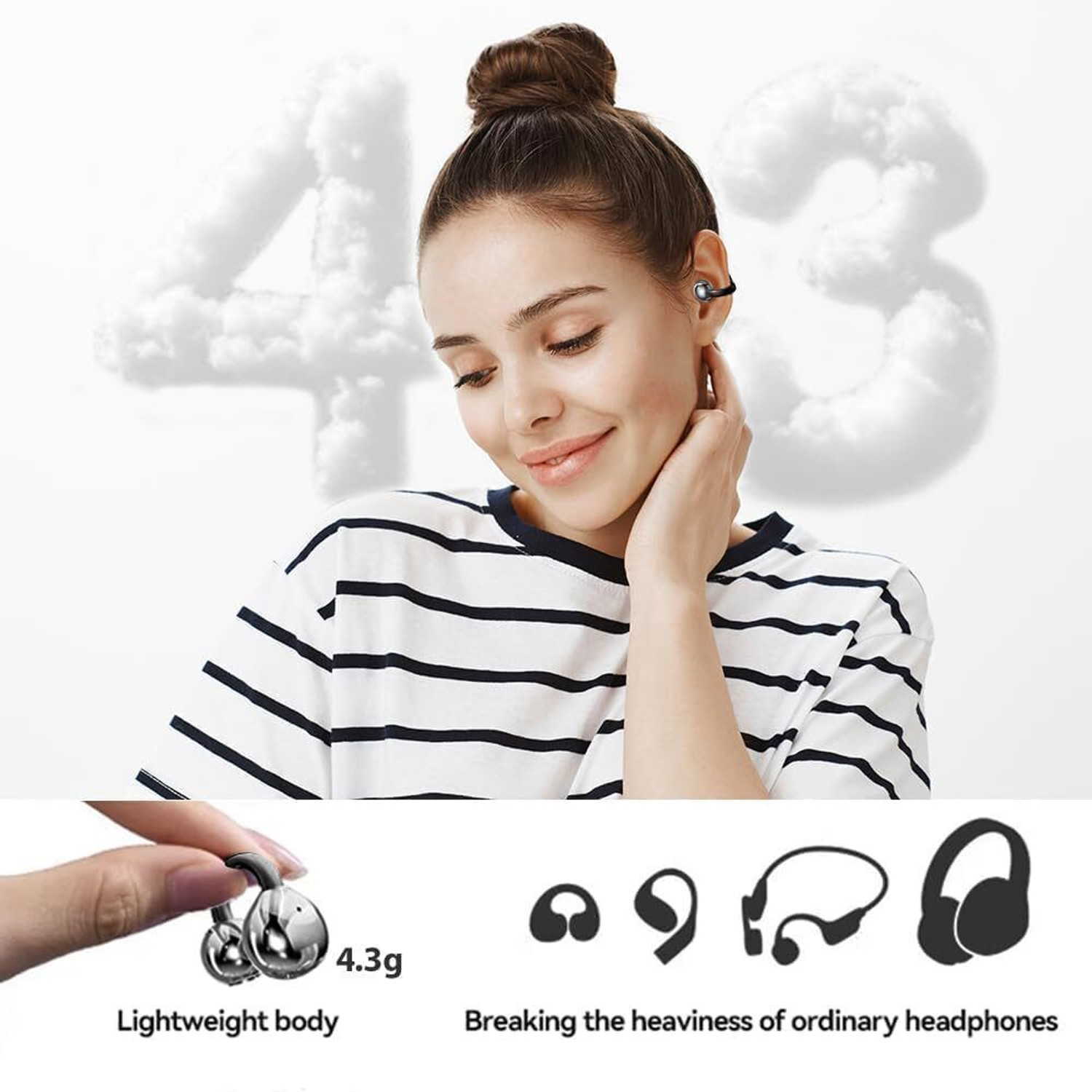 Image of FLUXIPRO Open-Ear Wireless Earbuds 40H Playtime Dual Pairing Quad Mic with ENC Bluetooth