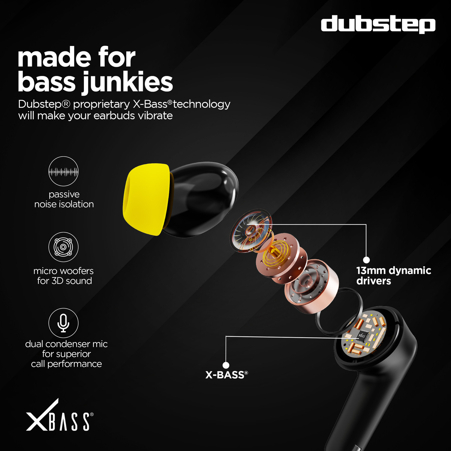 Image of Dubstep Buzz X5 with 50 hrs Playtime, X-Bass, ENC, 13mm Dynamic Drivers, Hall Sensor Bluetooth