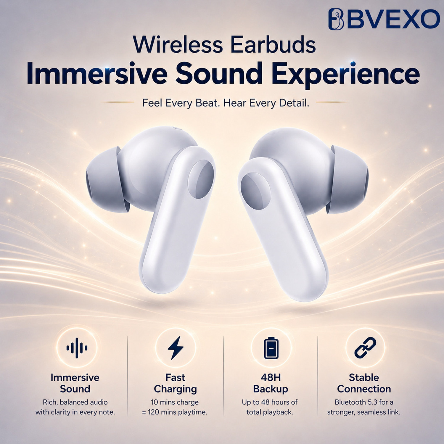Image of BVEXO Nord CE 2 TWS Earbuds up to 48HR Playback, Ai Mic Clear Call 3D Spatial Audio-34 Bluetooth