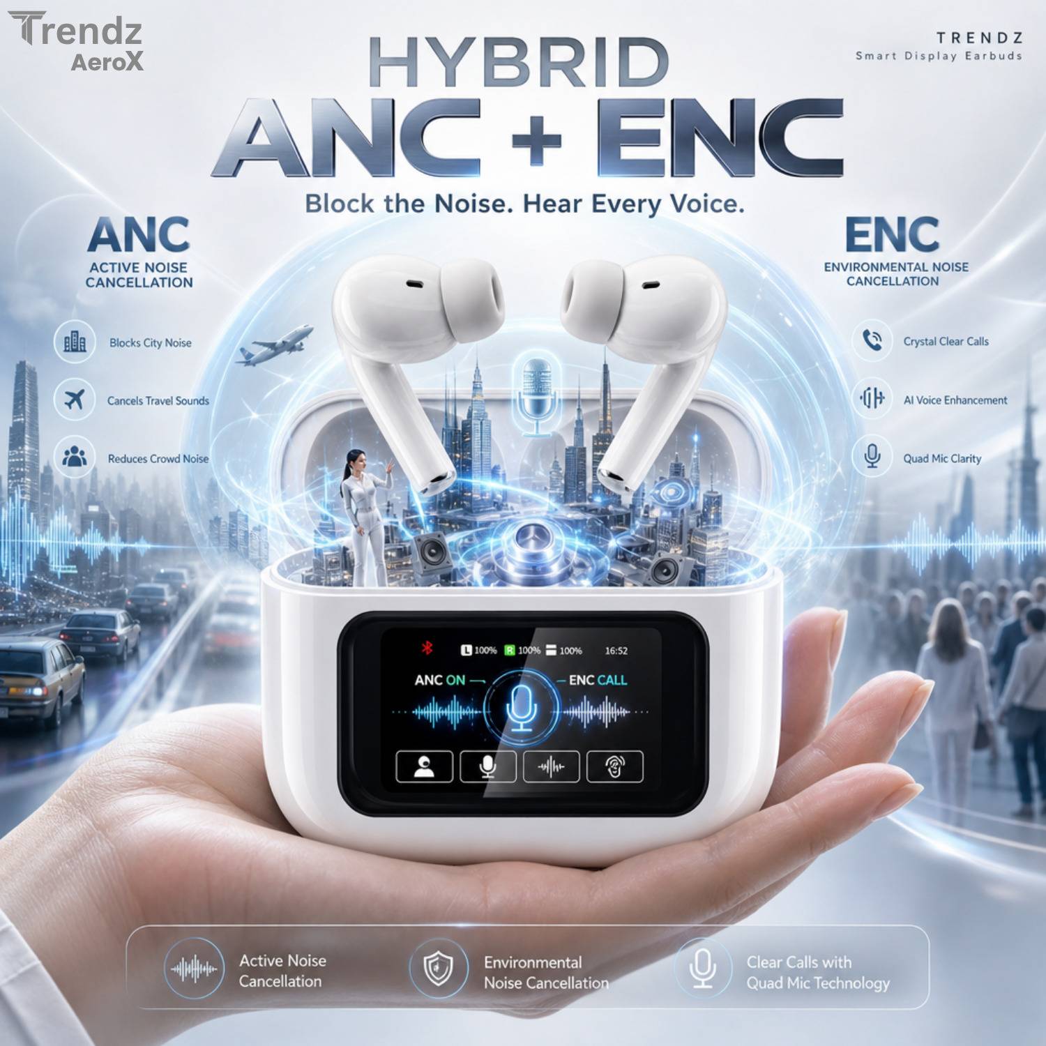 Trendz AeroX A9Pro SmartTouchScreen Earbuds - Image 2