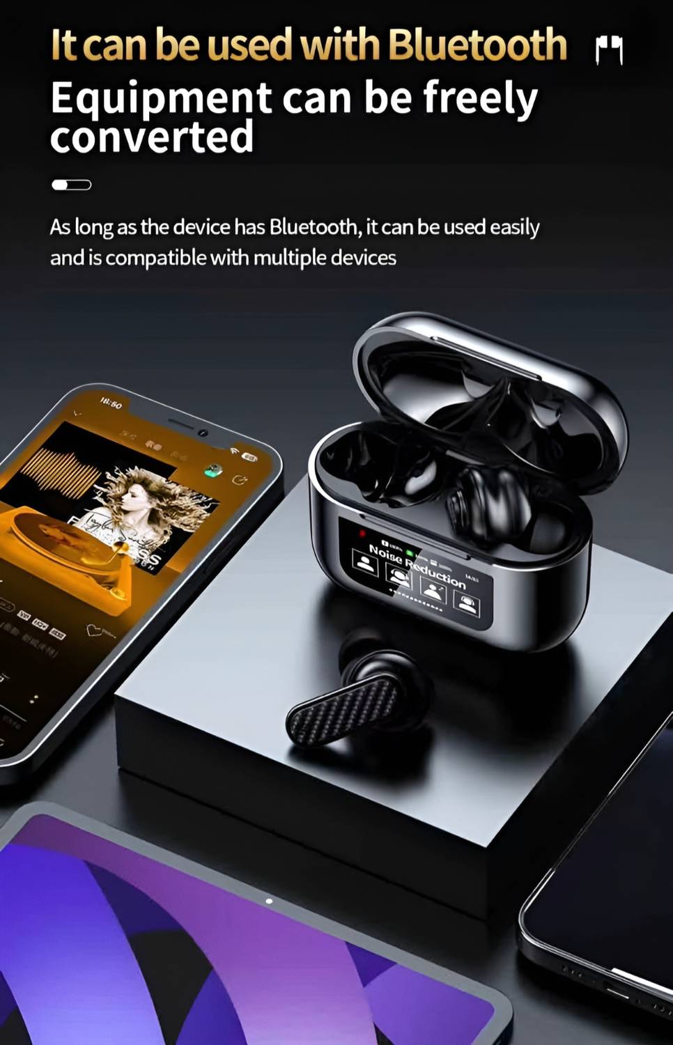 YW08 Touch Screen TWS with 32db ANC + ENC Premium Earbuds, Low Latency Gaming Bluetooth Headset - Image 2