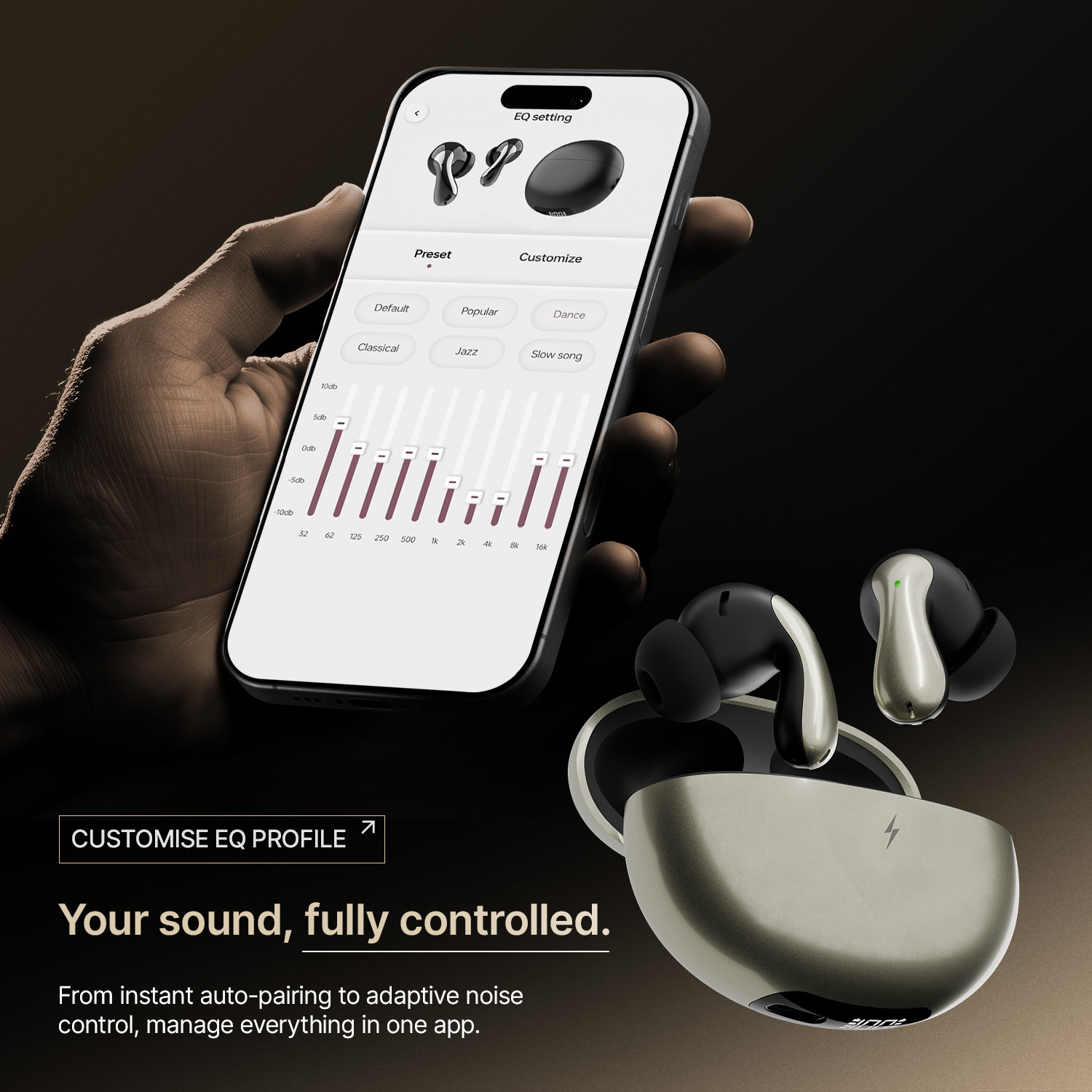Image of Fire-Boltt Aero Drift TWS Earbuds, Custom EQ Profiles 50H Battery Display Case Quad Mic ENC Bluetooth
