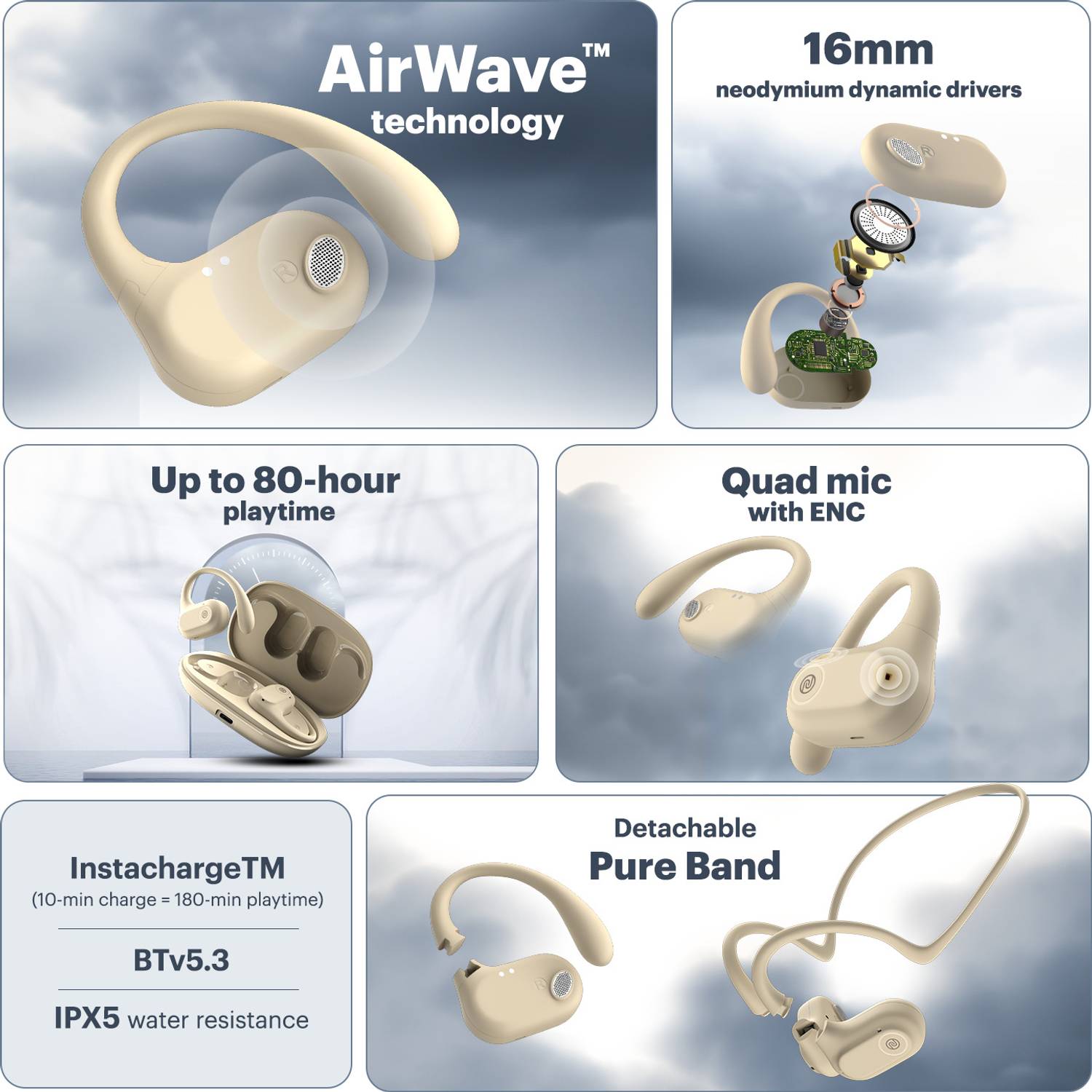 Noise Pure Pods AirWave 80h ENC Quad Mic Bluetooth Earbuds - Image 2