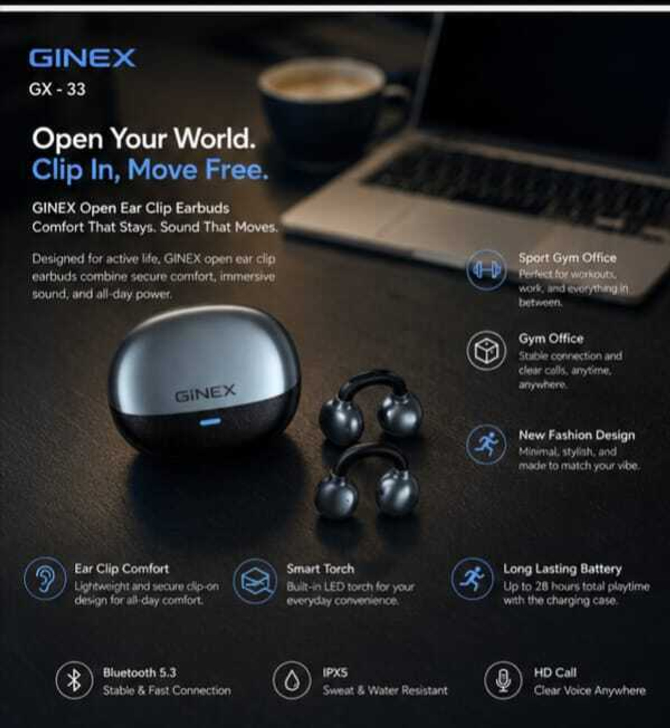 Image of GINEX GX-33 Bluetooth Headset (Black, Purple, True Wireless)