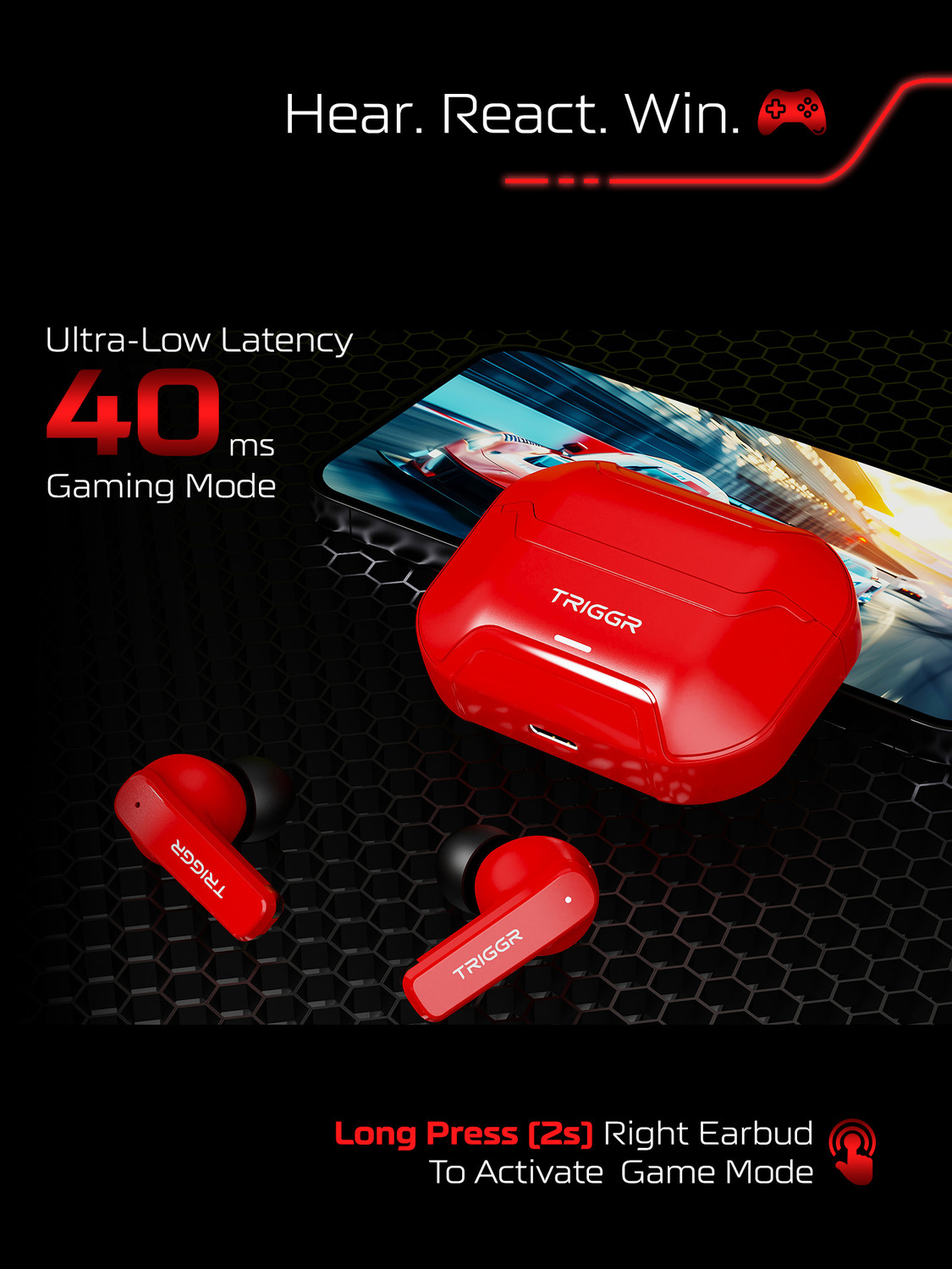 Image of TRIGGR Raze 1 with 40H Battery, 40ms Low Latency, Dual ENC Mic, Tactical Design, v5.4 Bluetooth