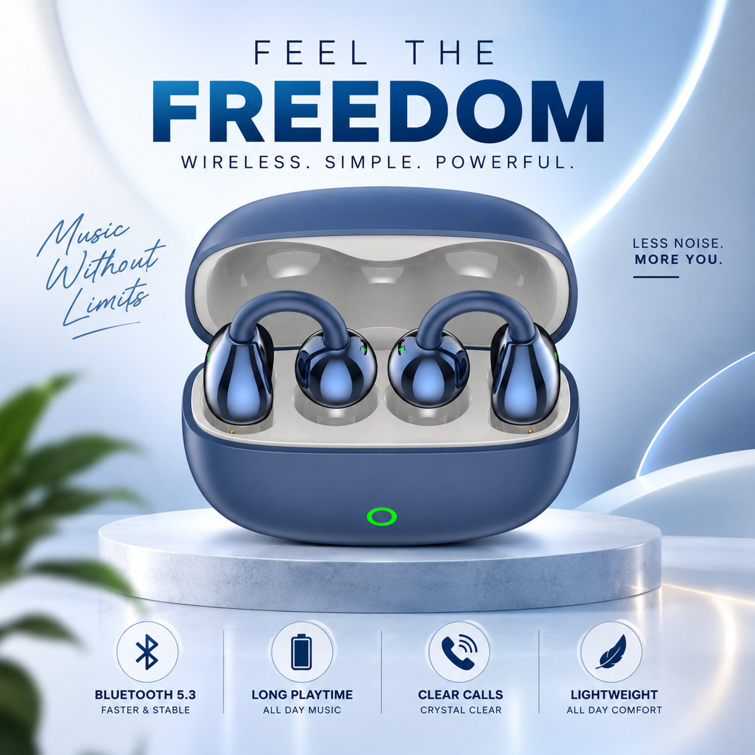 Image of AMS Air Clips OWS Pro Buds, 48Hrs Playtime, 360 Spatial Audio, Quad Mic ENC Bluetooth Headset (Blue, True Wireless)