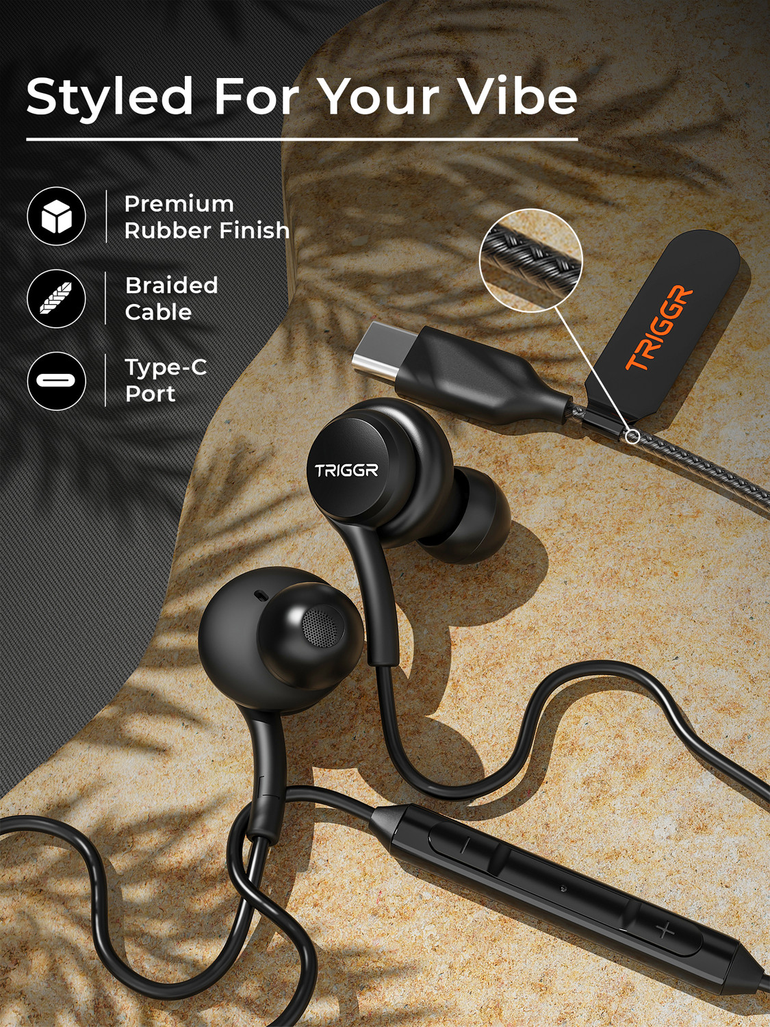 Image of TRIGGR Drip Type-C Wired Earphones with 13mm Driver, In-line Controls, Rich Bass, Mic Wired