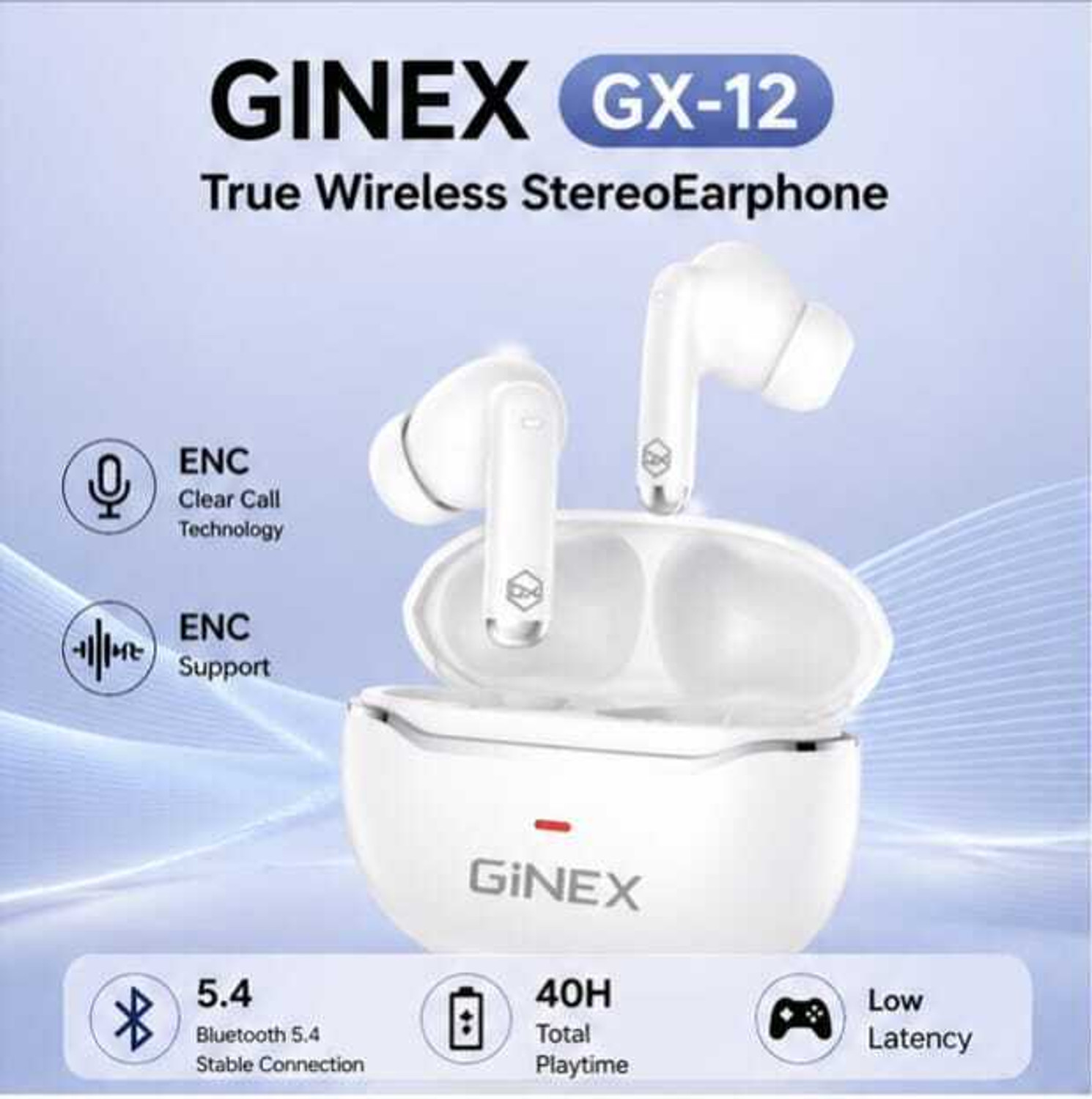 Image of GINEX GX - 12 Bluetooth Headset (White, True Wireless)