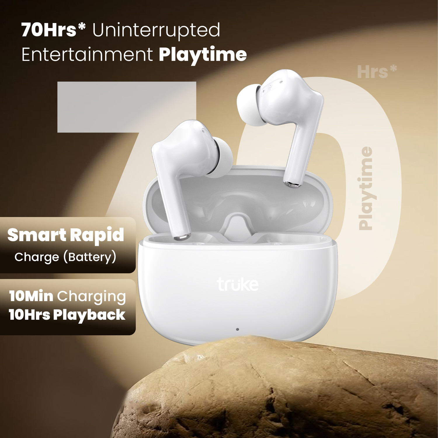 Image of truke Buds Elite V2 TWS w / 70Hrs*,10mm Driver, Quad Mic ENC, Gaming Mode, Fast Charge Bluetooth