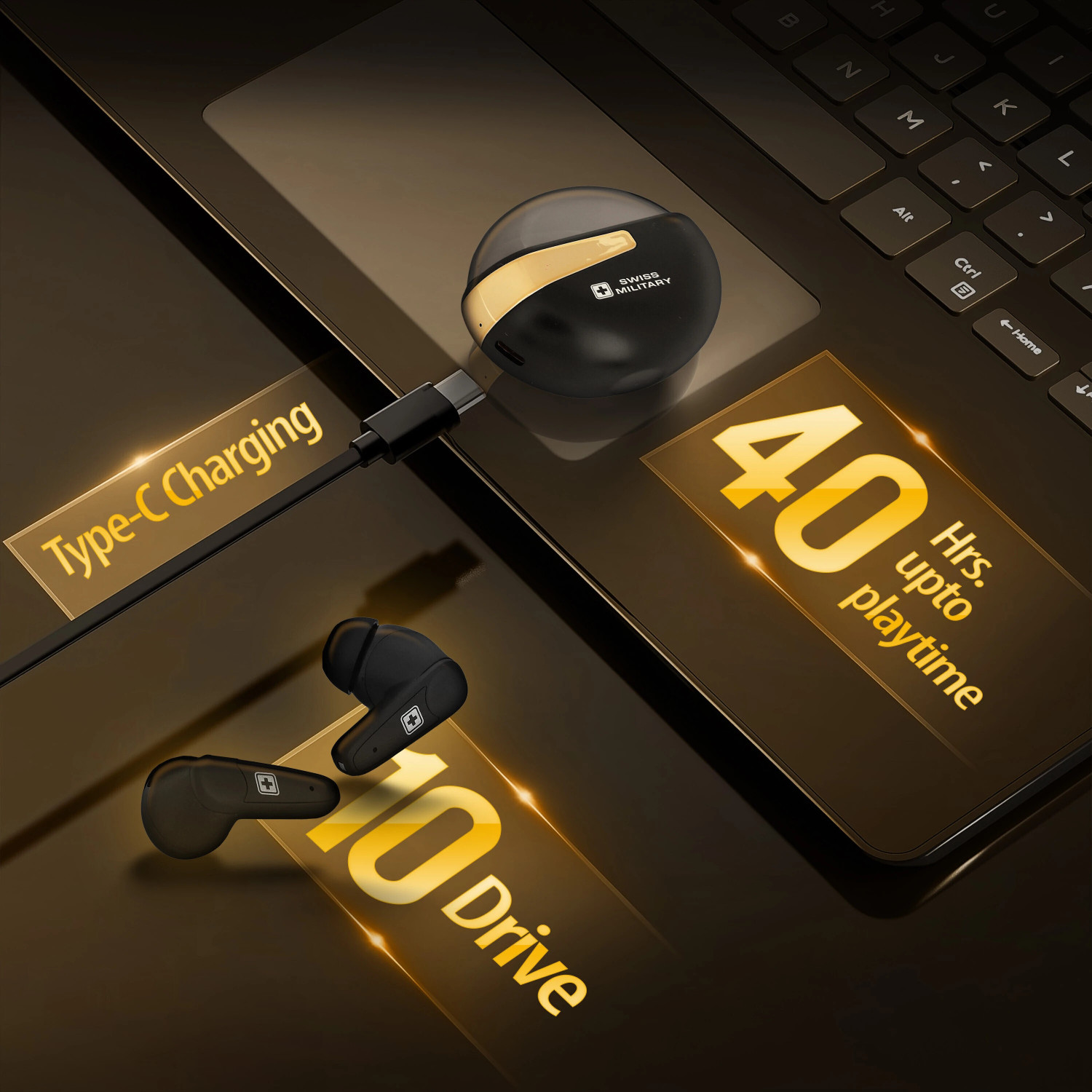 Image of SWISS MILITARY NXTPODS with 50H Playback, Sterio Sound, Chrome Plated, 10mm Driver, Gaming Mode Bluetooth