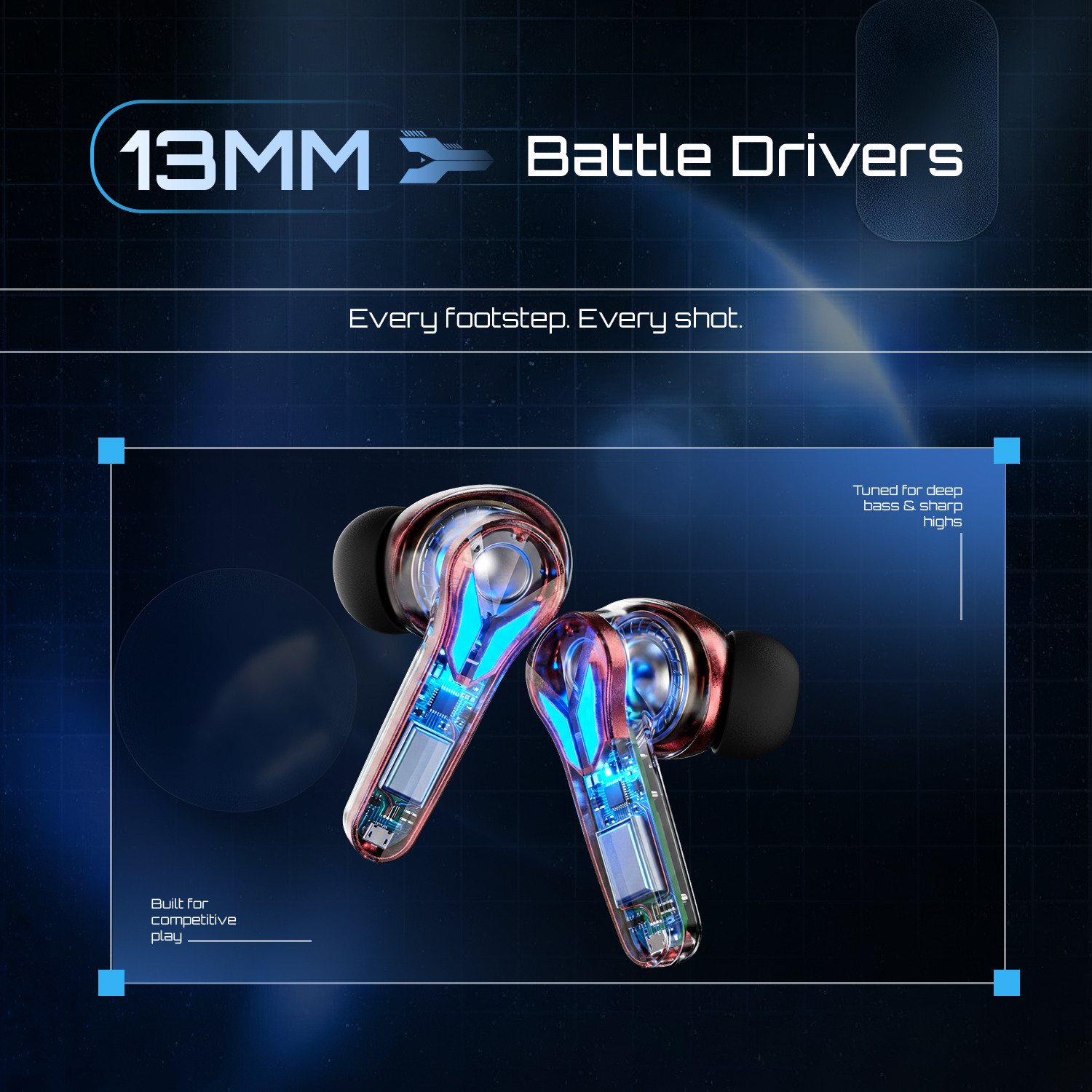 Image of Fire-Boltt Aero Shadow TWS Earbuds, RGB Lights Custom EQ Profile 50H Playtime Quad Mic ENC Bluetooth