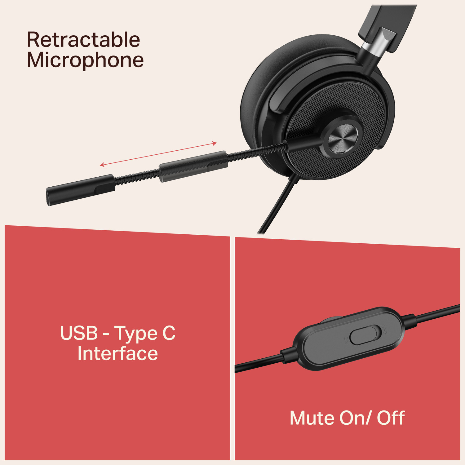 Image of boAt BassHeads 900 C Pro USB Type-C Wired Headphones, Unidirectional Retractable Mic Wired