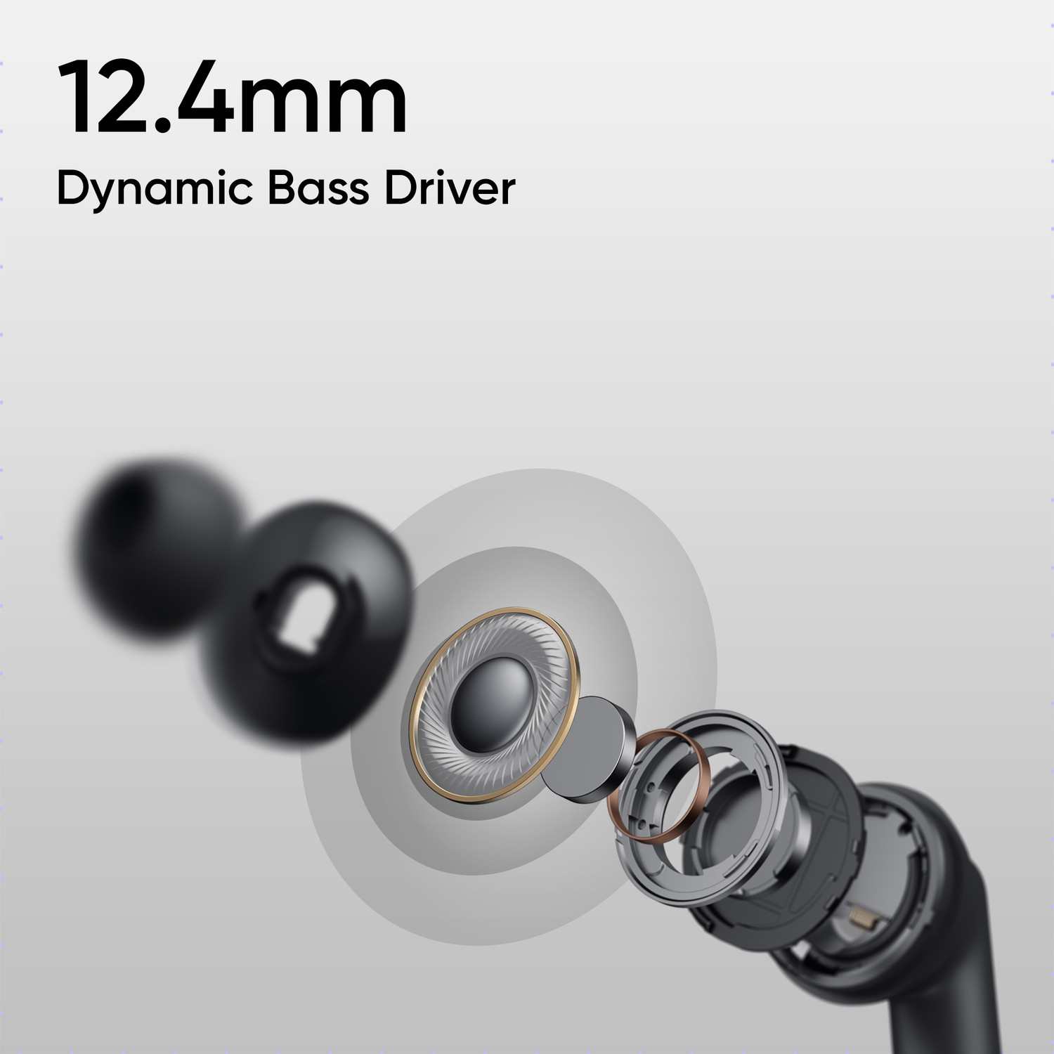 Image of realme Buds T310 with 12.4mm Driver, 46dB ANC, Spatial Audio and upto 40 hours Playback Bluetooth Headset (Vibrant Black, True Wireless)