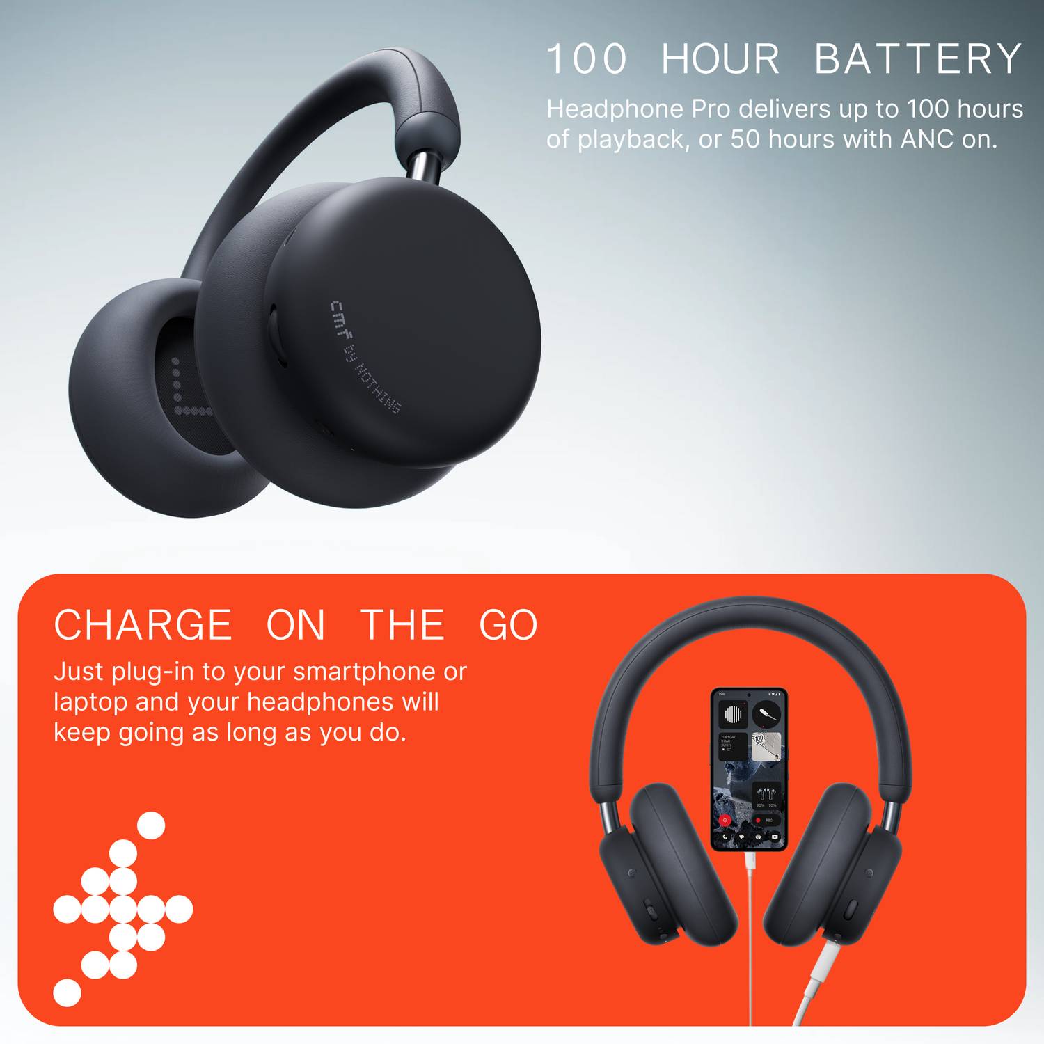 CMF by Nothing Headphone Pro, Hi-Res+LDAC|100hrs Playback|40dB ANC