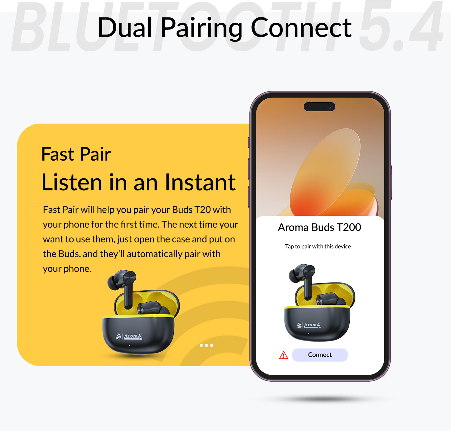 Image of Aroma Buds T200 Lite V5.4 Upto 60Hr Playtime ENC Dual Paring Fast Charging, Heavy Bass Bluetooth