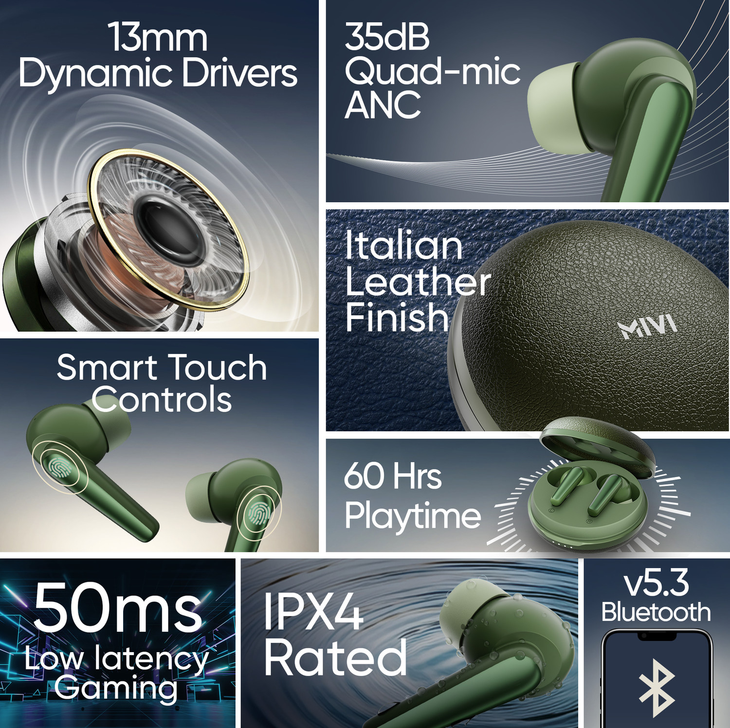 Image of Mivi DuoPods Solo TWS New Launch, 35dB ANC, 60H, Rich Bass, 50ms Gaming Mode, BT v5.3 Bluetooth