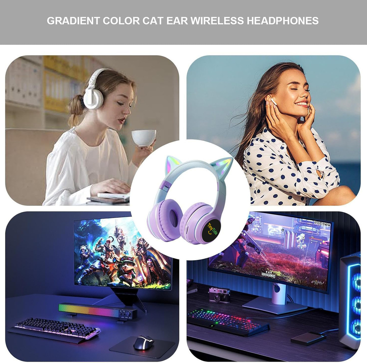 Image of TinyTide Kids Headphones For Girls /Boys, Cat Kids Bluetooth, Kids Wireless Headphones Bluetooth & Wired