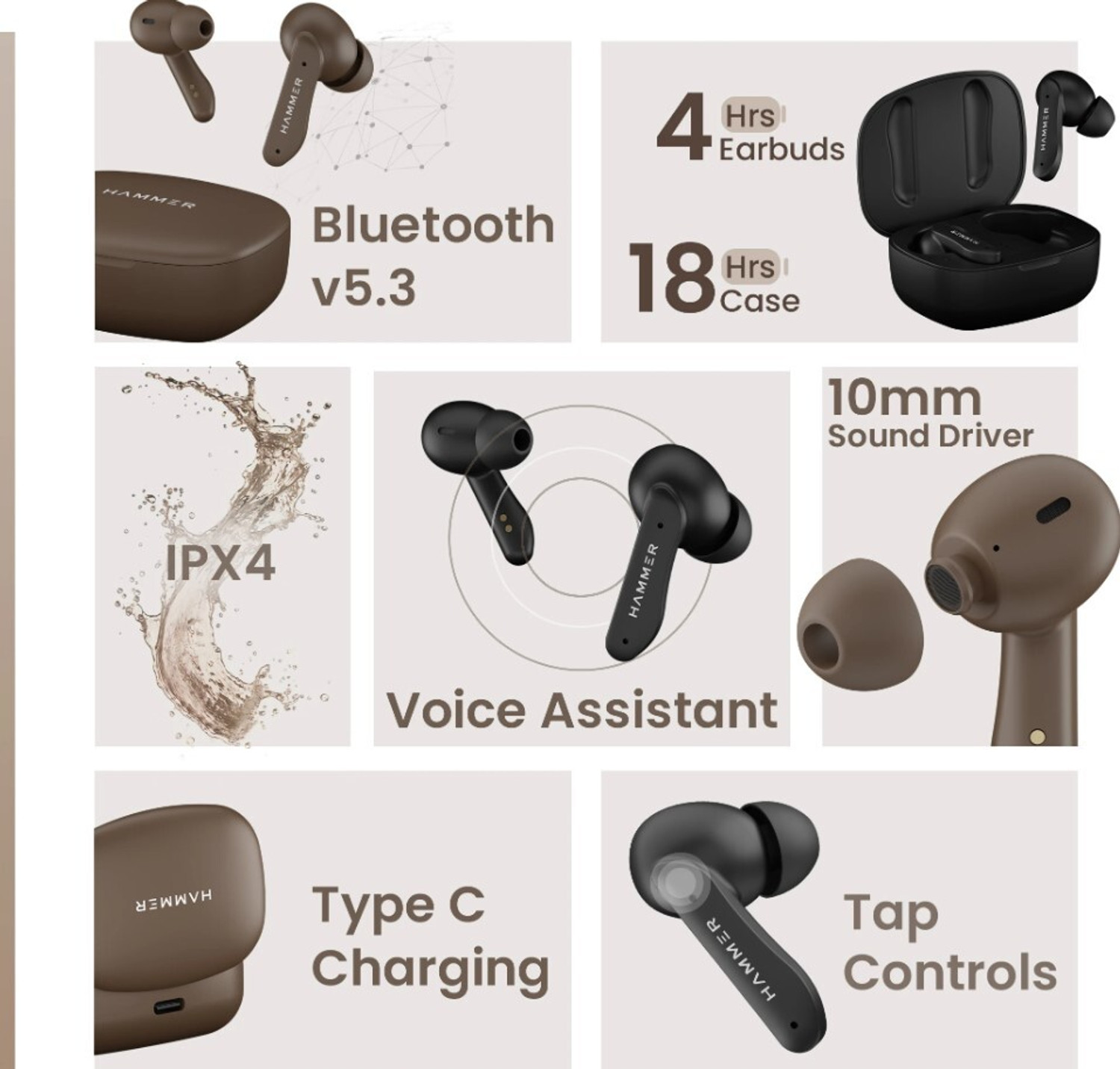 Image of Hammer Solitude with ENC|22Hrs Playtime|Touch Control|Pro+ Bluetooth Calling|IPX4|v5.3 Bluetooth