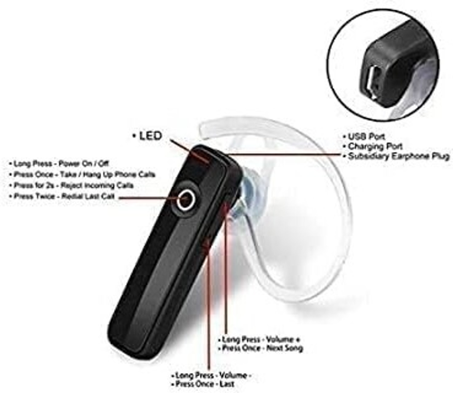 Image of KAYCEEE BT Mono Ear Hook Headset Bluetooth Headset (Black, On the Ear)