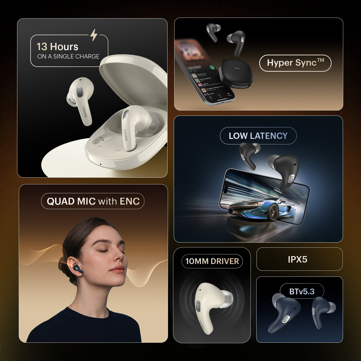 Image of Noise Buds E1 V2.0 (2026 Launch) 35H Battery, Quad mic ENC, HyperSync, BTv5.3 Bluetooth