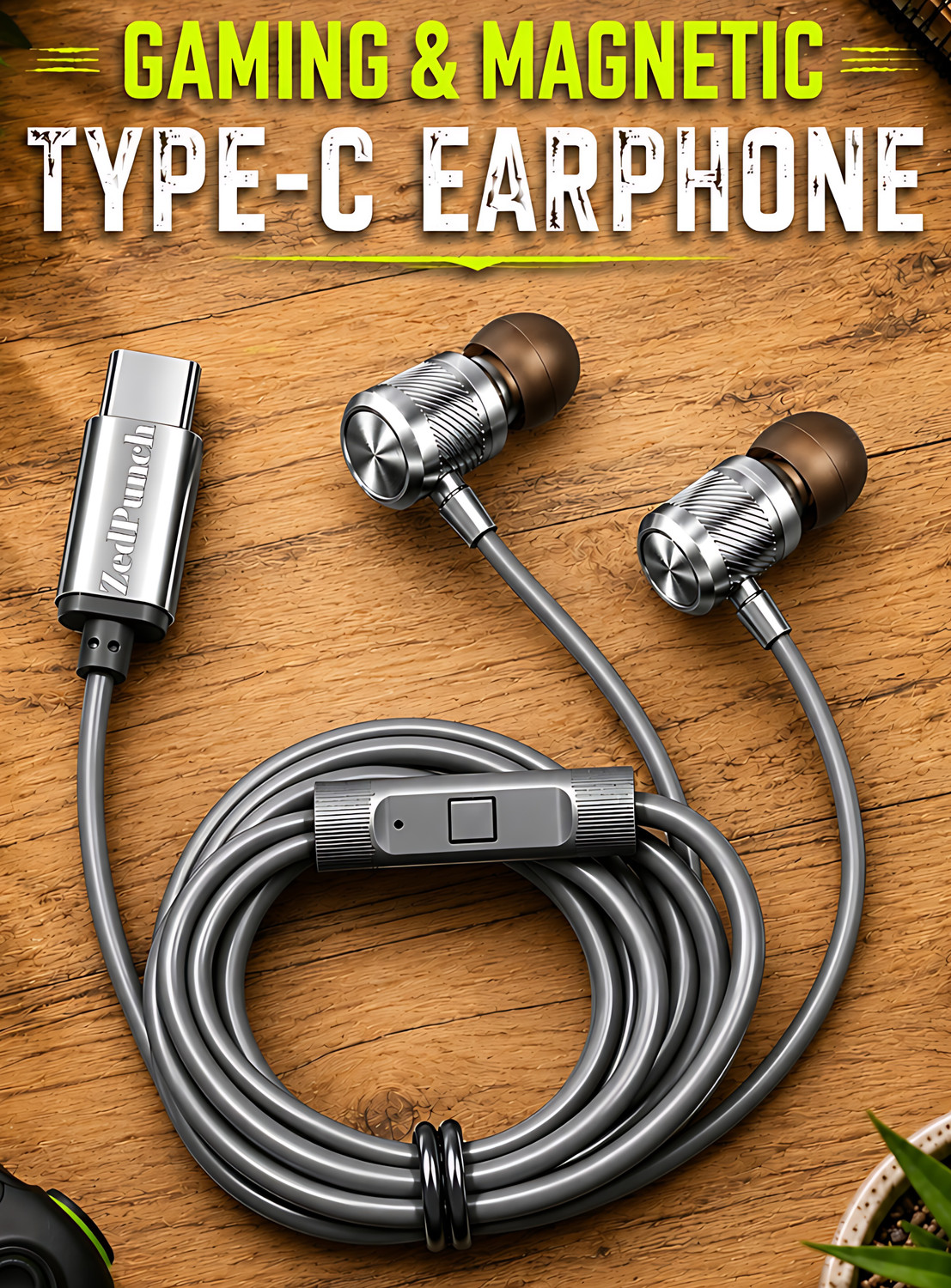 Image of ZedPunch Gaming Type-C Wired Magnetic Earphones With Mic & 1 Button Control USB-C Devices Wired Gaming