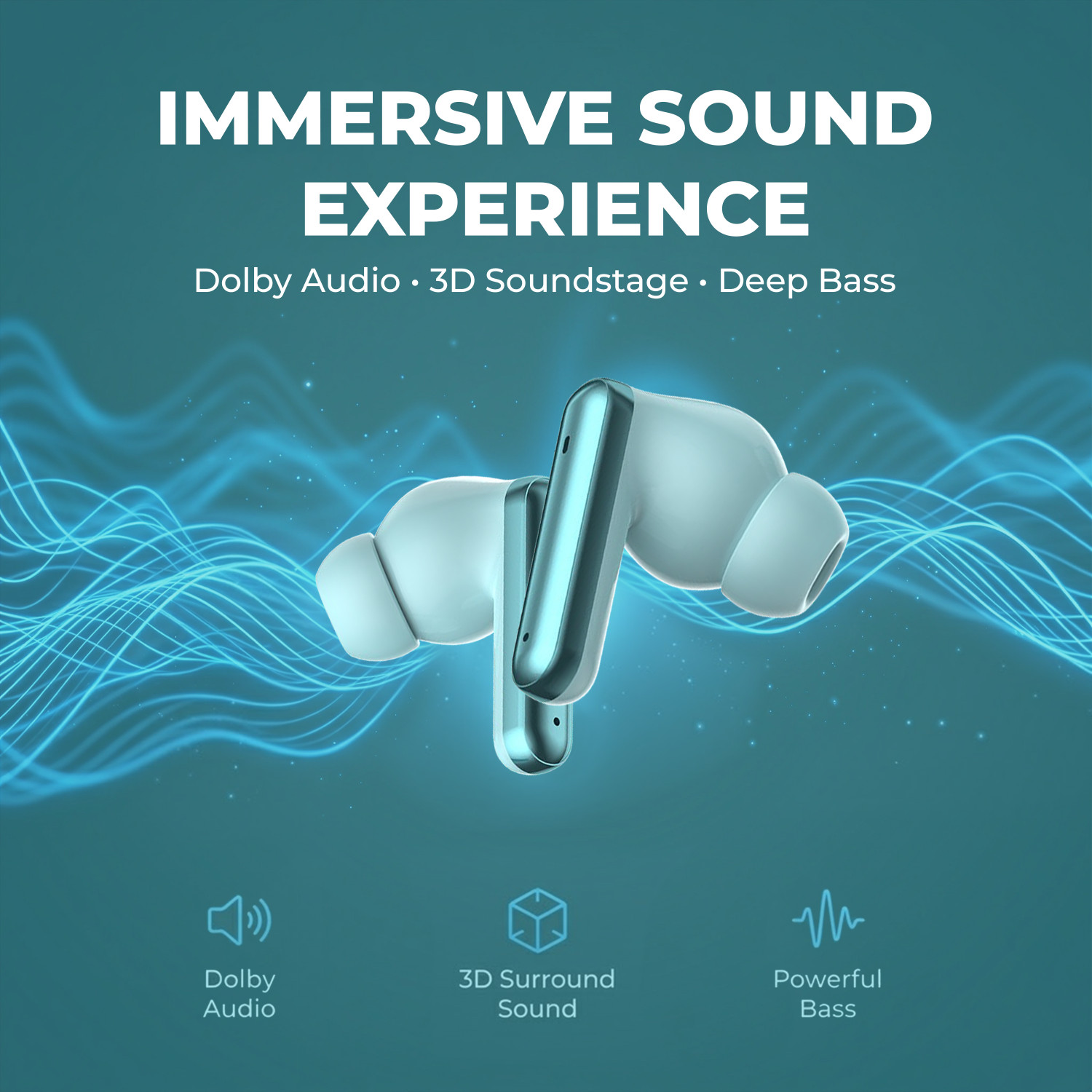 Image of BiBon SuperPods Immersio Dolby Audio 3D Soundstage, Wireless Earbuds with Deep Bass-17 Bluetooth Headset (Green, True Wireless)